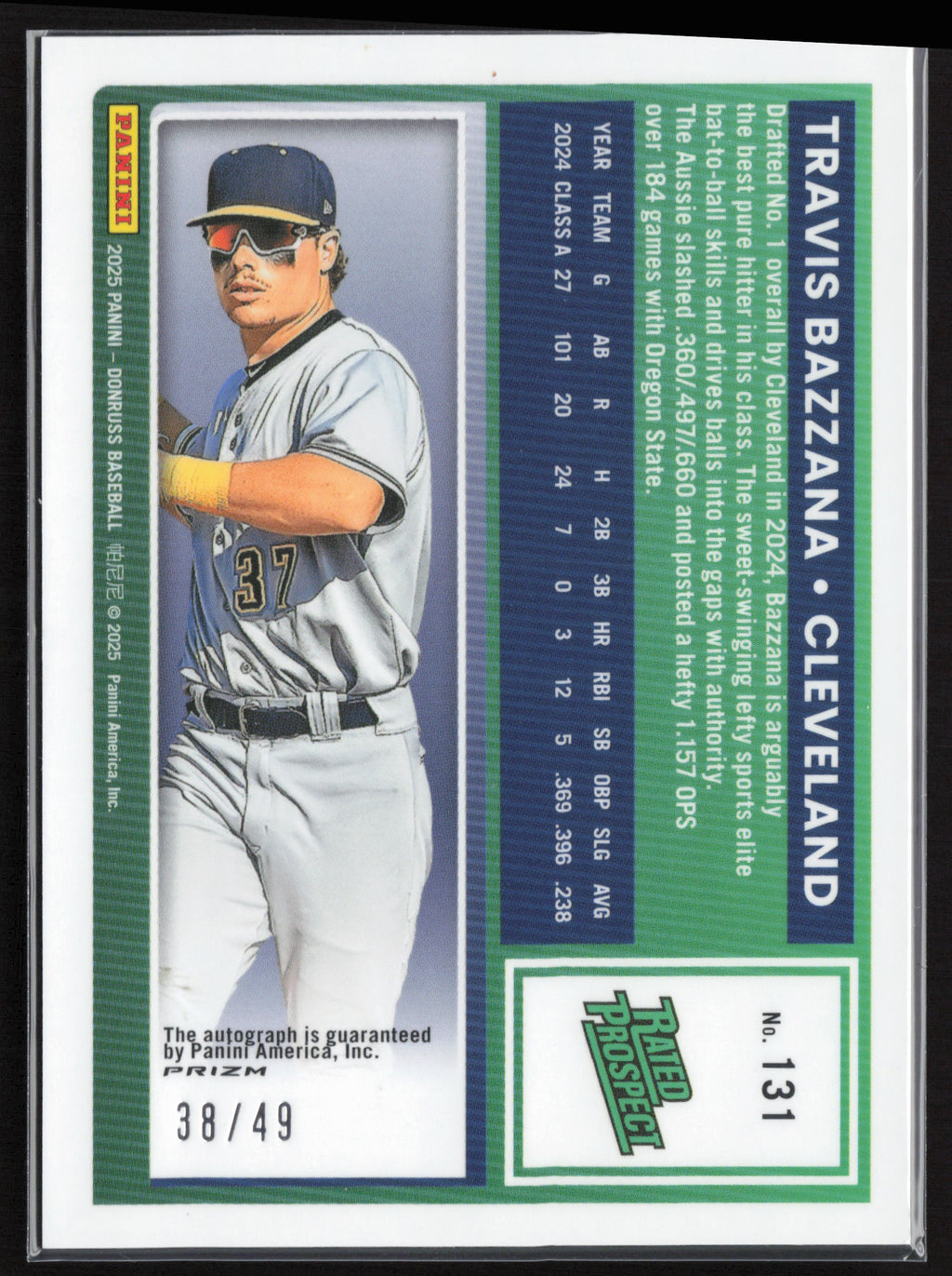 2025 Donruss #131 Travis Bazzana Rated Prospects Optic Signatures Purple