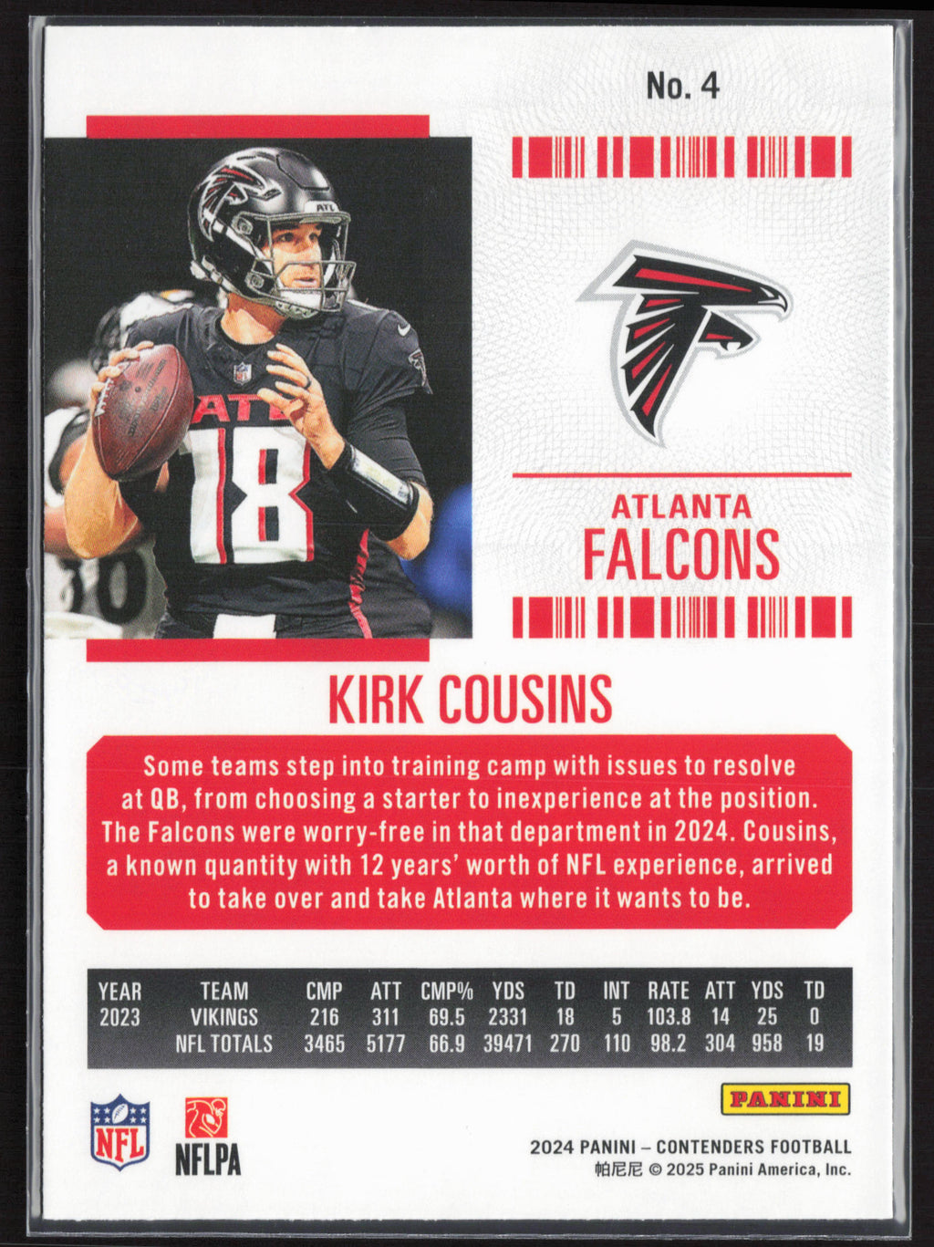 2024 Panini Contenders #4 Kirk Cousins Season Ticket Retail