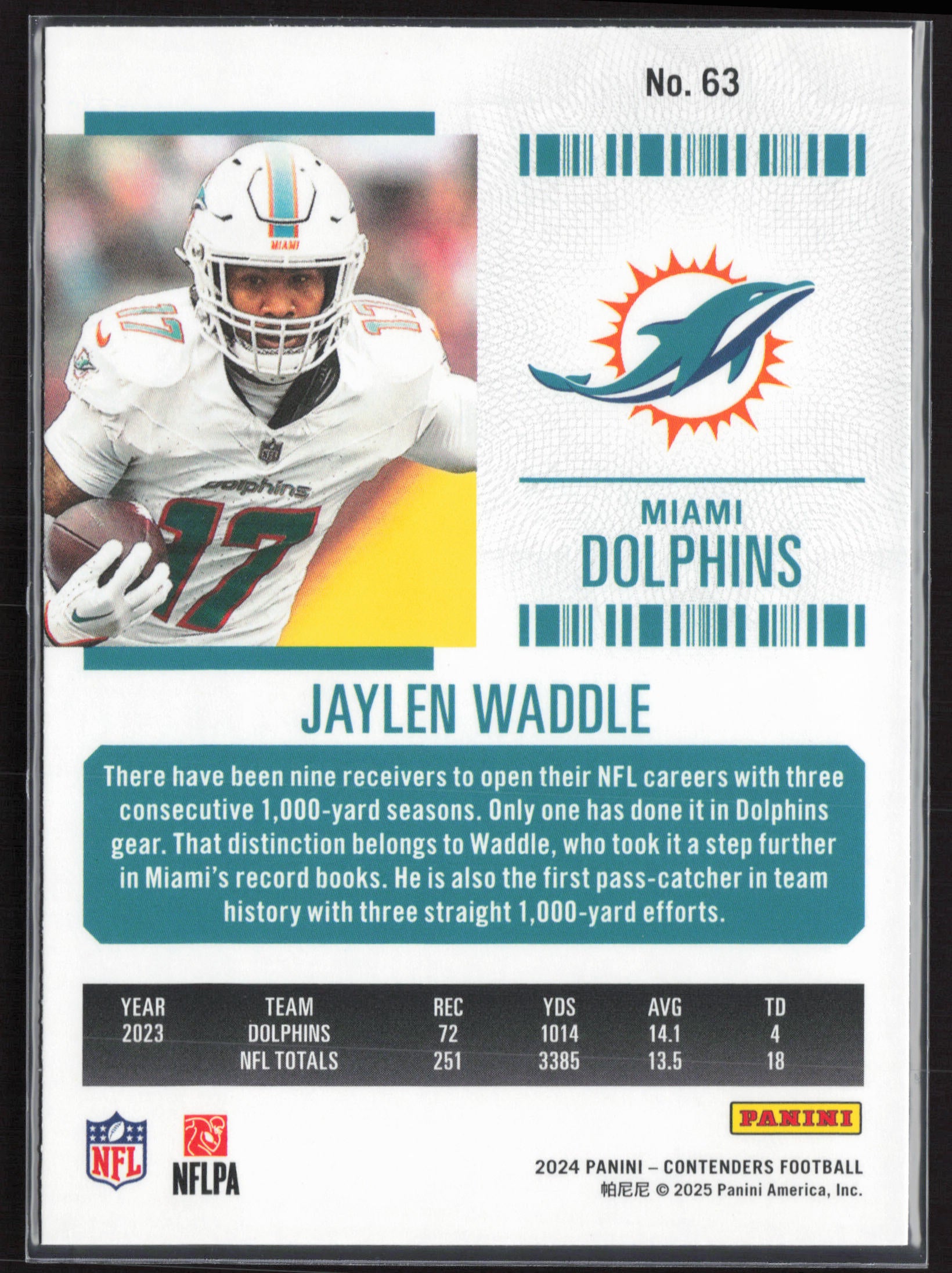 2024 Panini Contenders #63 Jaylen Waddle Season Ticket Retail