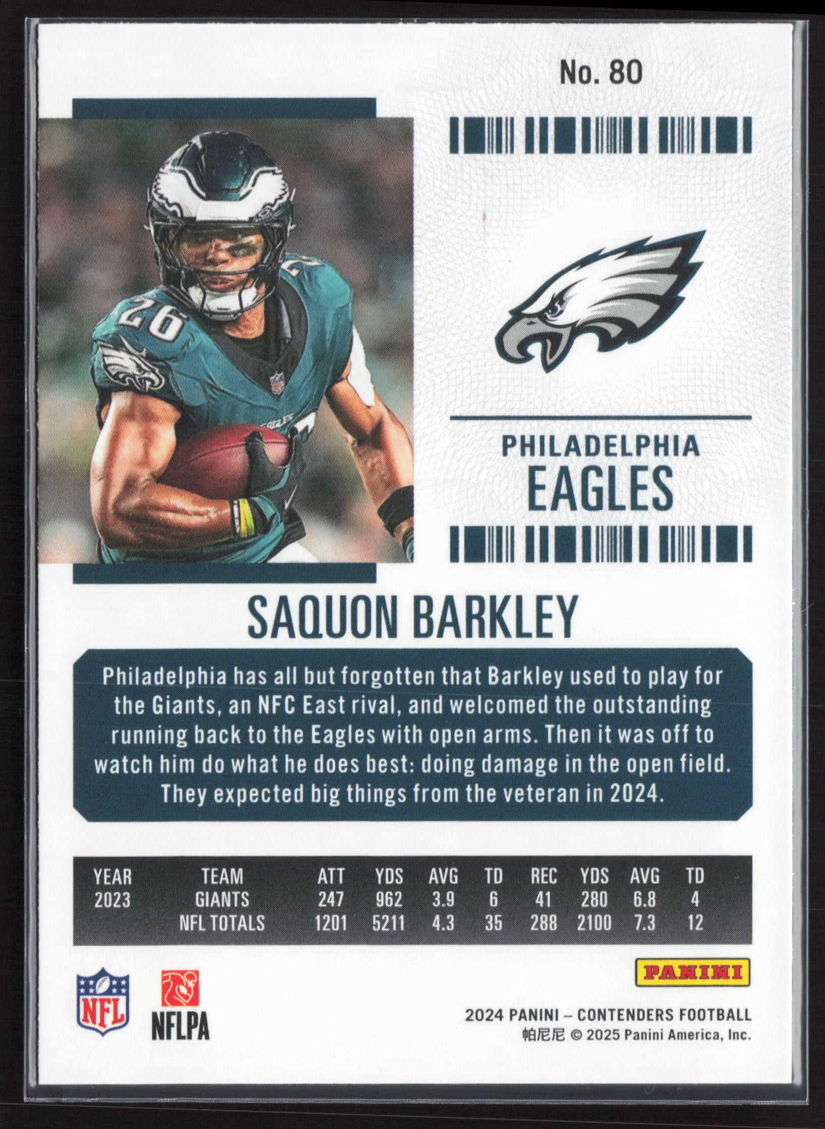 2024 Panini Contenders #80 Saquon Barkley Season Ticket Retail