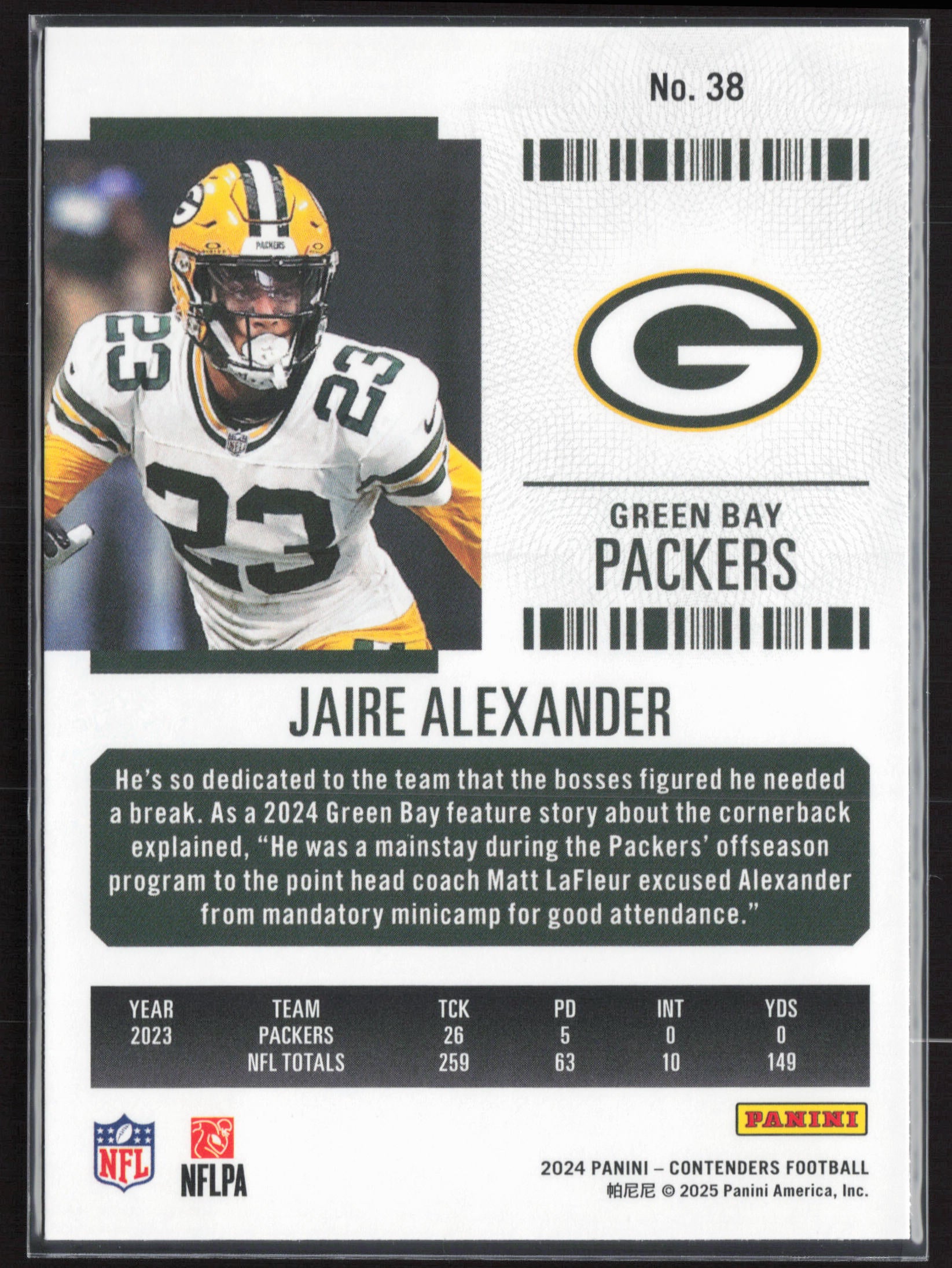 2024 Panini Contenders #38 Jaire Alexander Season Ticket Retail