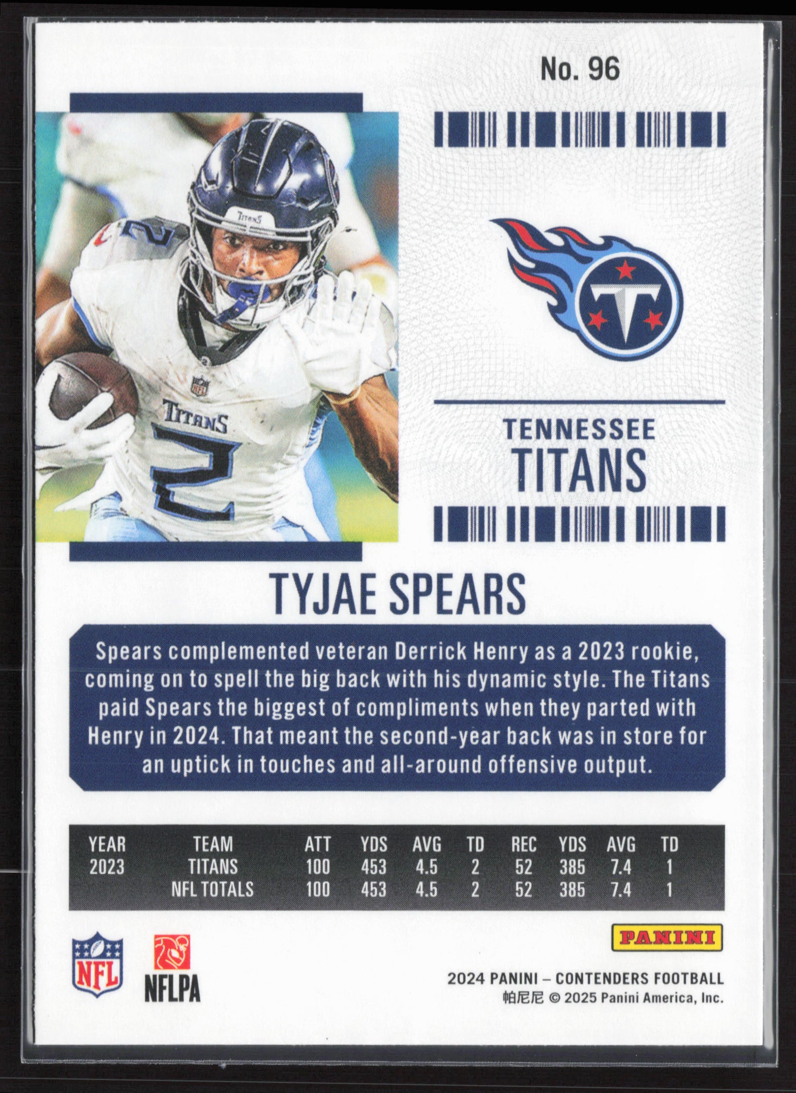 2024 Panini Contenders #96 Tyjae Spears Season Ticket Retail