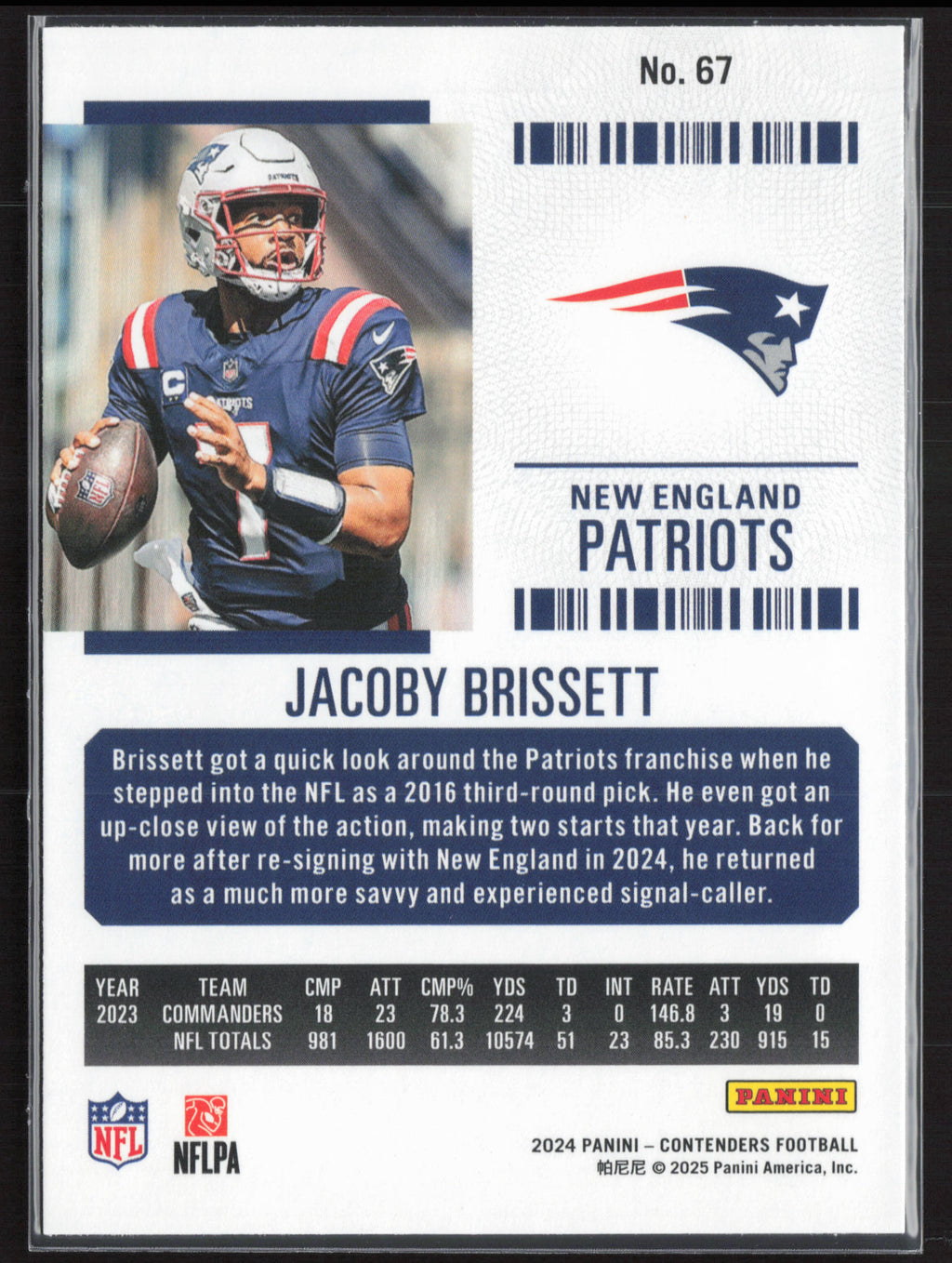 2024 Panini Contenders #67 Jacoby Brissett Season Ticket Retail