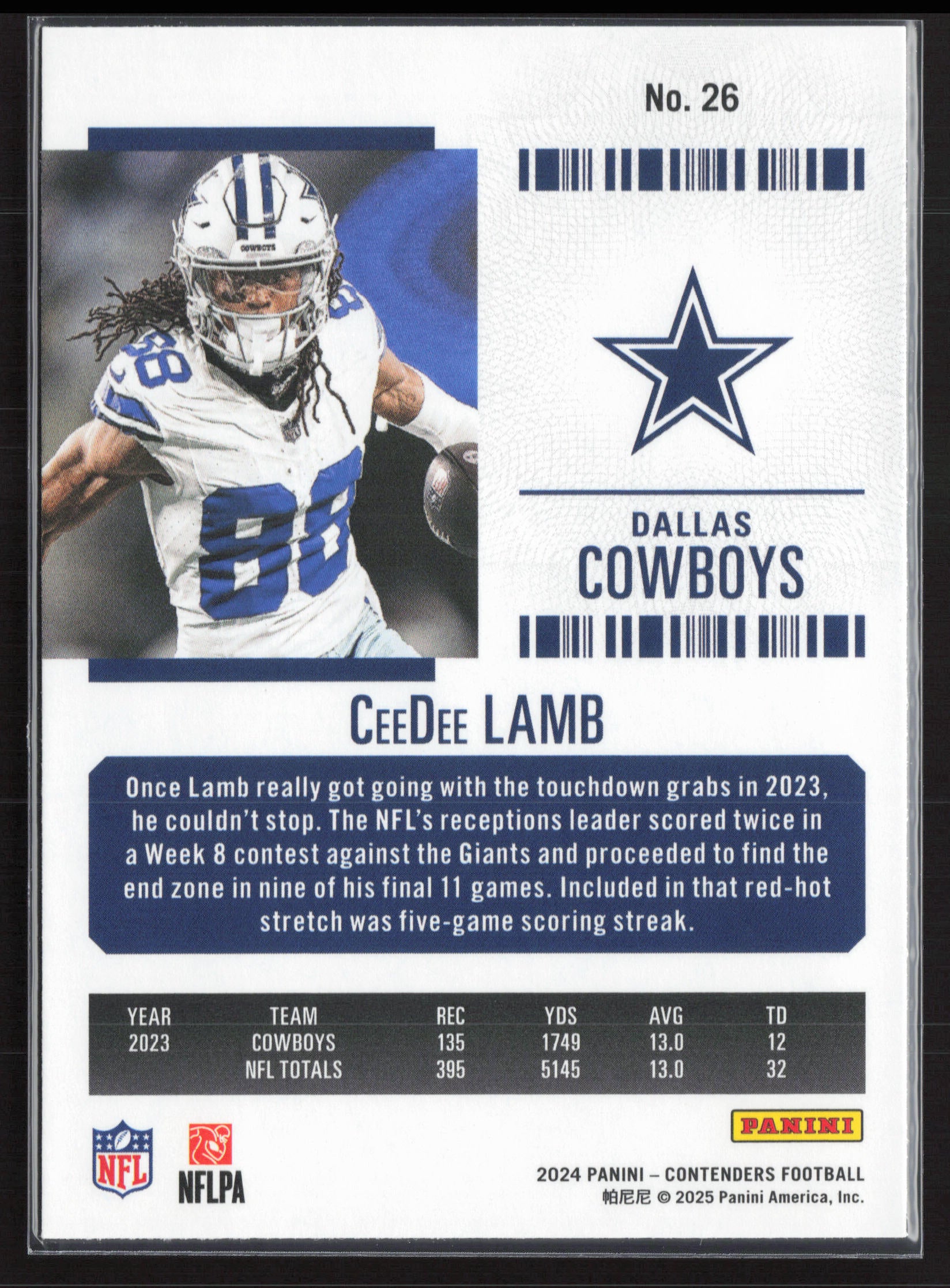2024 Panini Contenders #26 CeeDee Lamb Season Ticket Retail