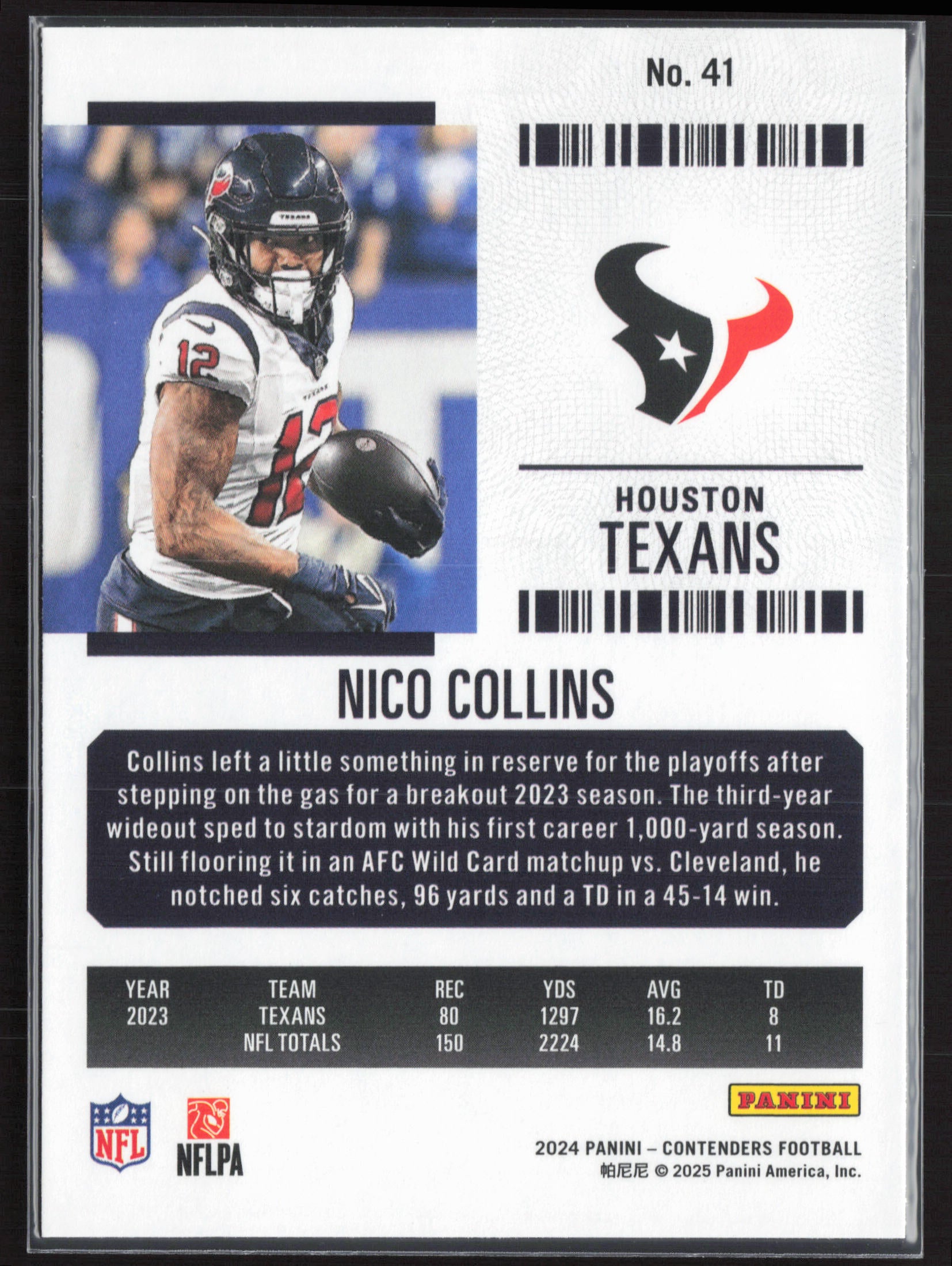 2024 Panini Contenders #41 Nico Collins Season Ticket Retail