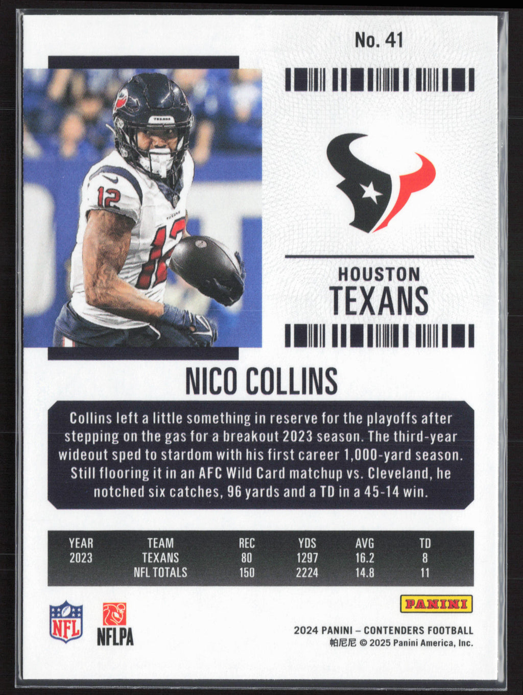 2024 Panini Contenders #41 Nico Collins Season Ticket Retail