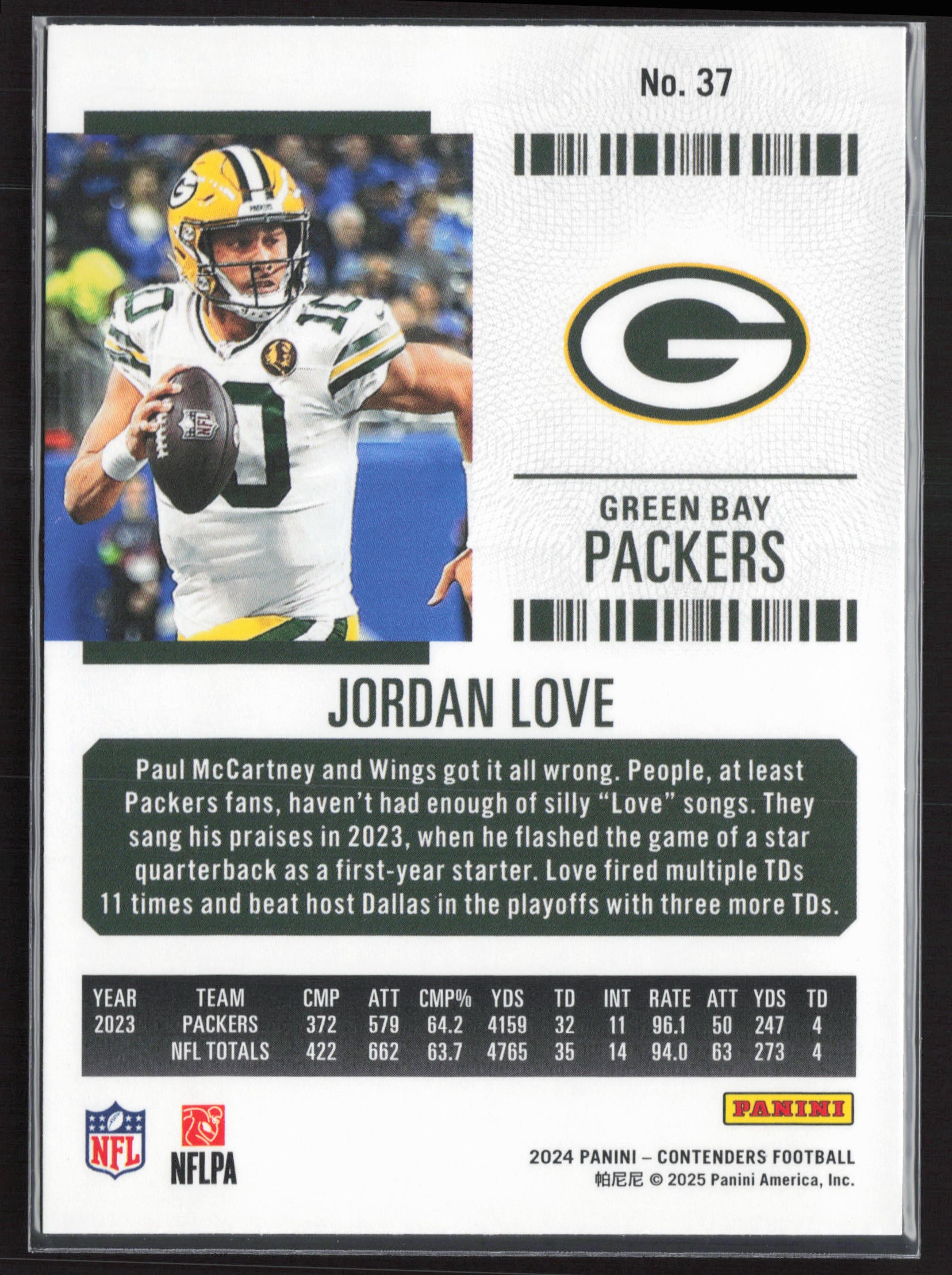 2024 Panini Contenders #37 Jordan Love Season Ticket Retail