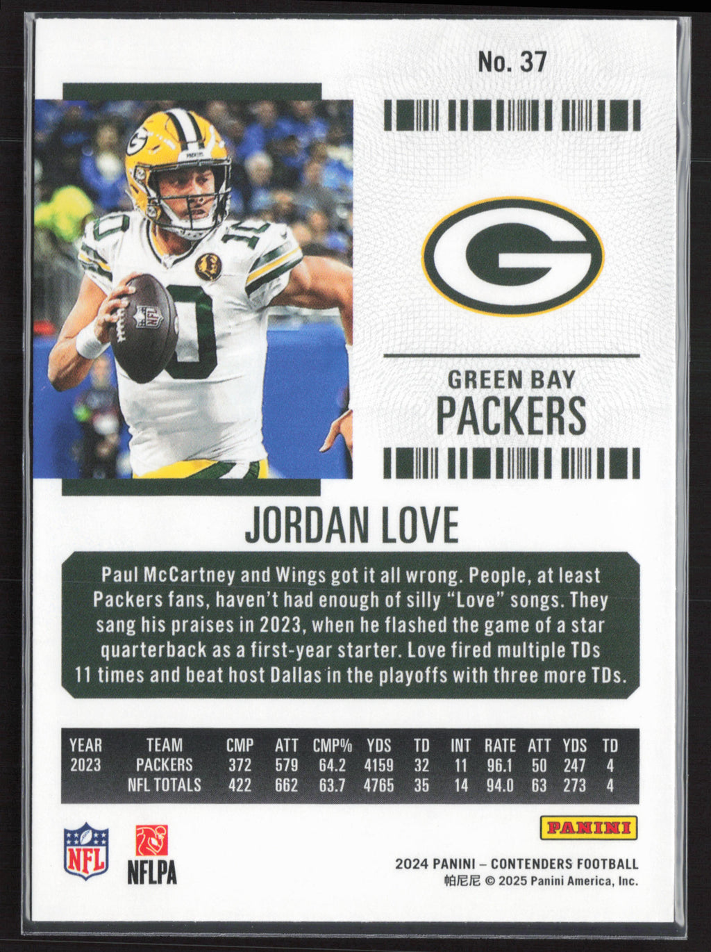 2024 Panini Contenders #37 Jordan Love Season Ticket Retail