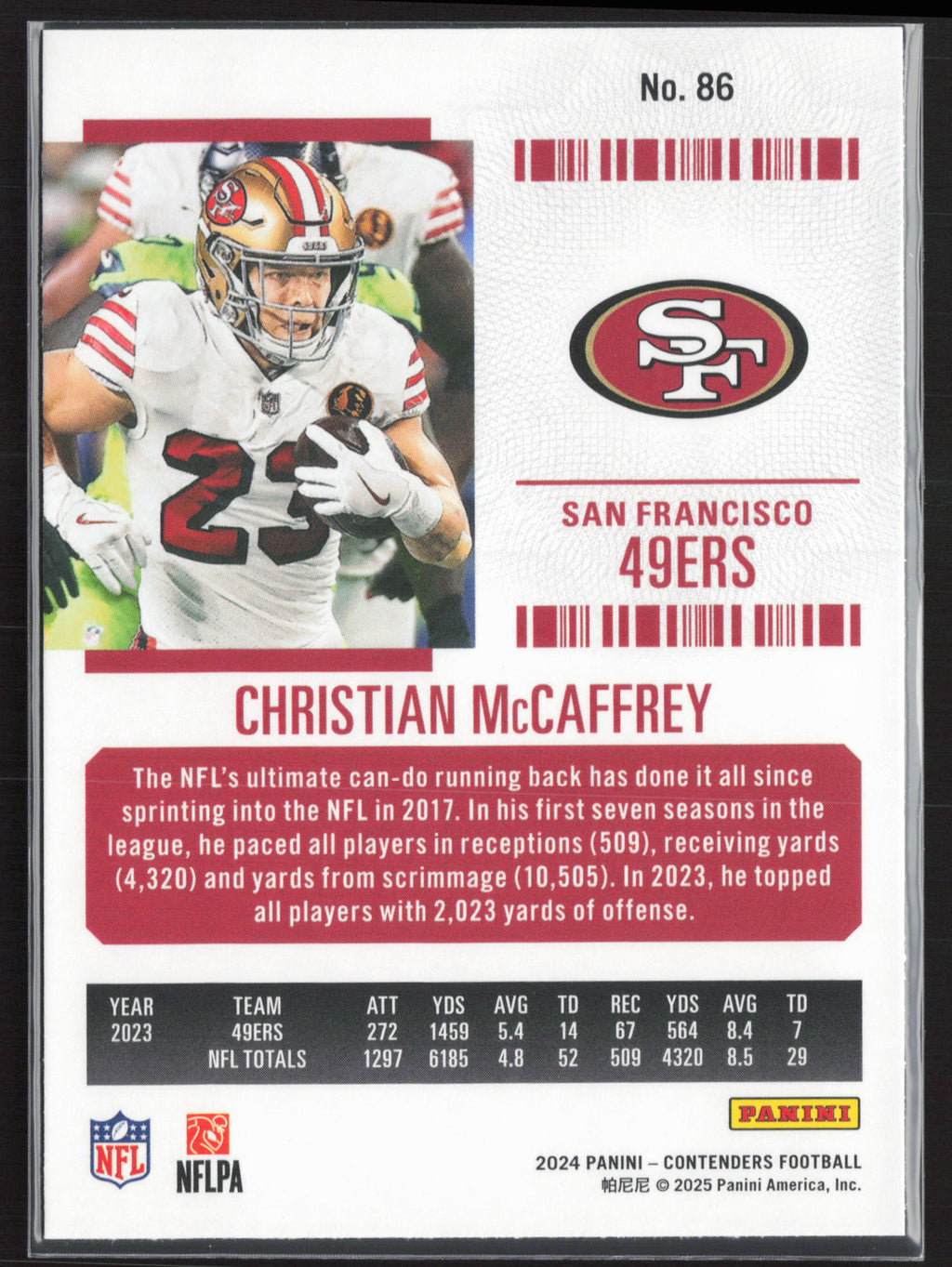 2024 Panini Contenders #86 Christian McCaffrey Season Ticket Retail