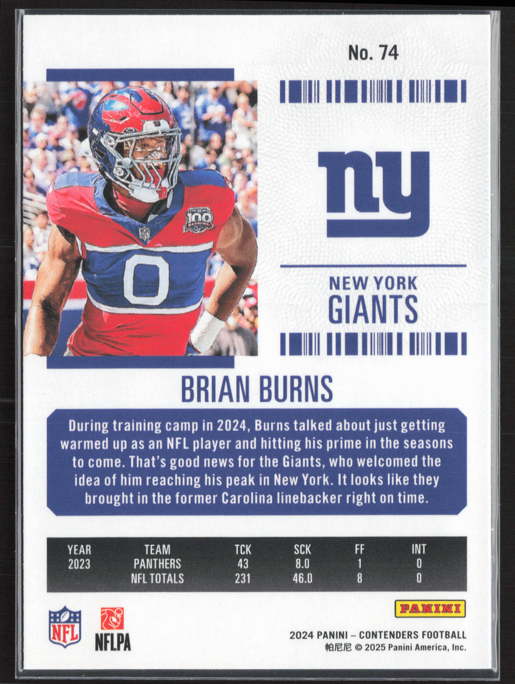 2024 Panini Contenders #74 Brian Burns Season Ticket Retail