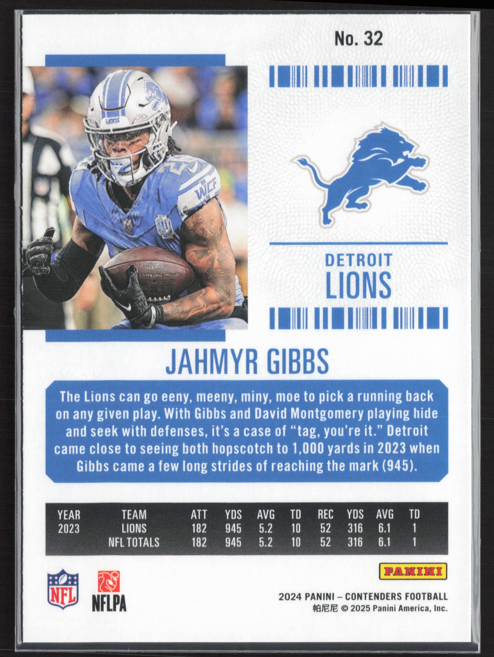 2024 Panini Contenders #32 Jahmyr Gibbs Season Ticket Retail