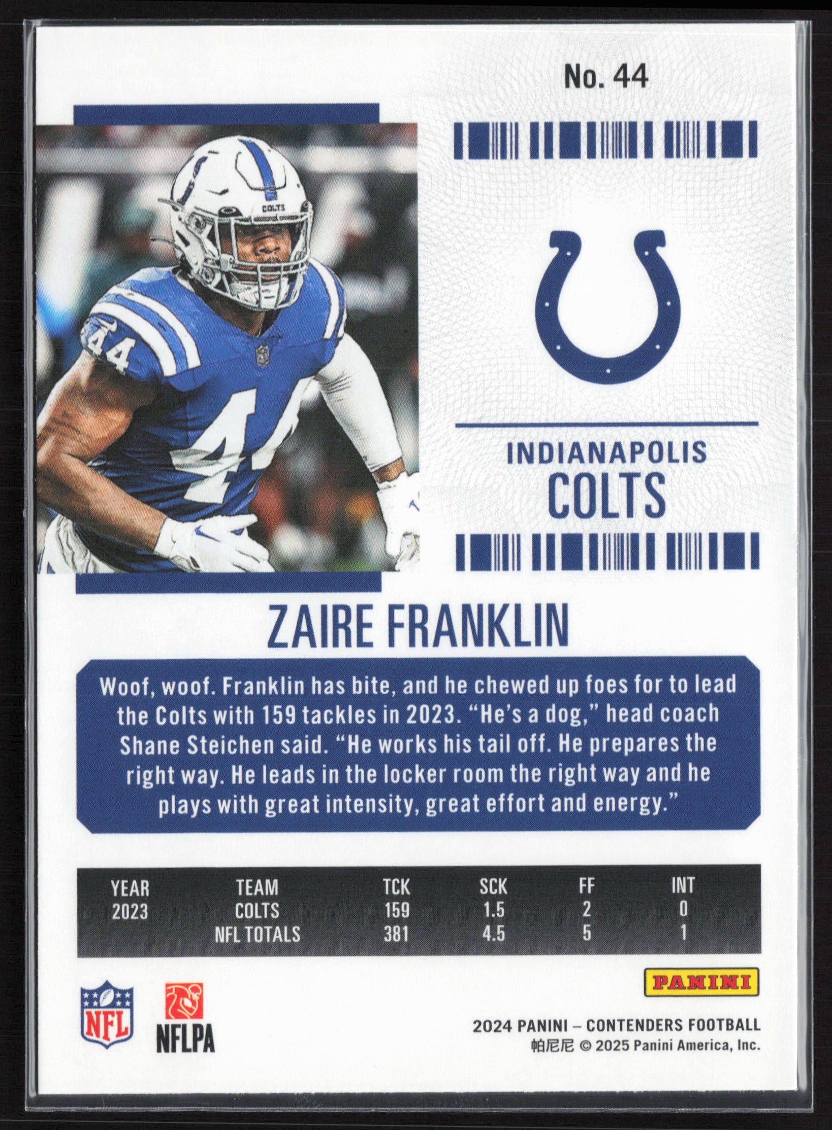 2024 Panini Contenders #44 Zaire Franklin Season Ticket Retail