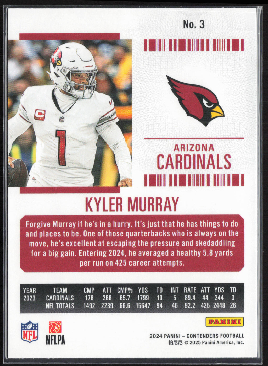 2024 Panini Contenders #3 Kyler Murray Season Ticket Retail