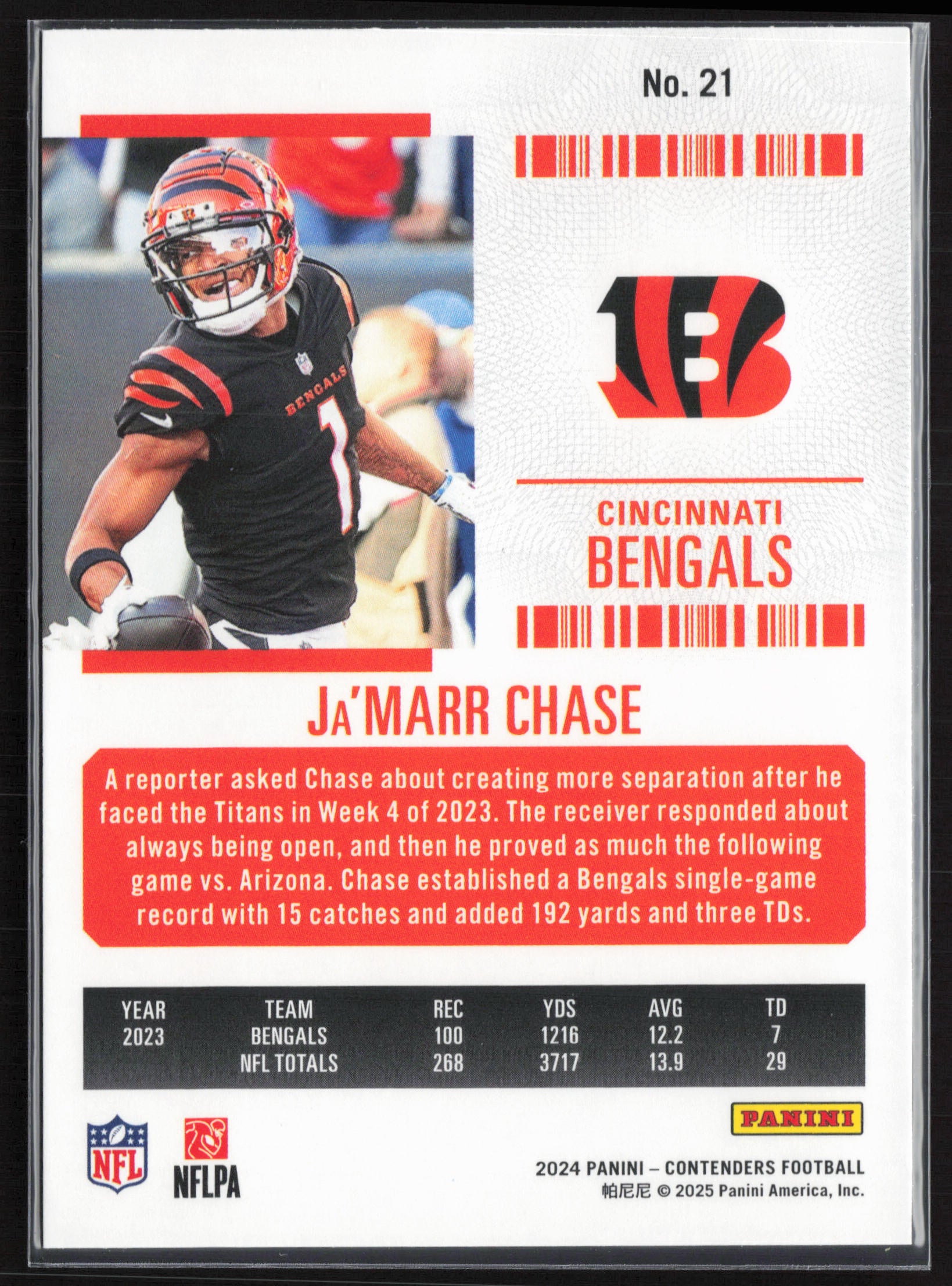 2024 Panini Contenders #21 Ja'Marr Chase Season Ticket Retail