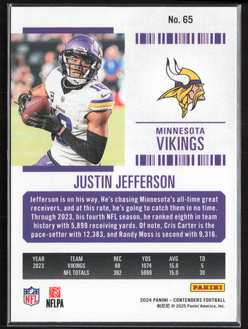 2024 Panini Contenders #65 Justin Jefferson Season Ticket Retail