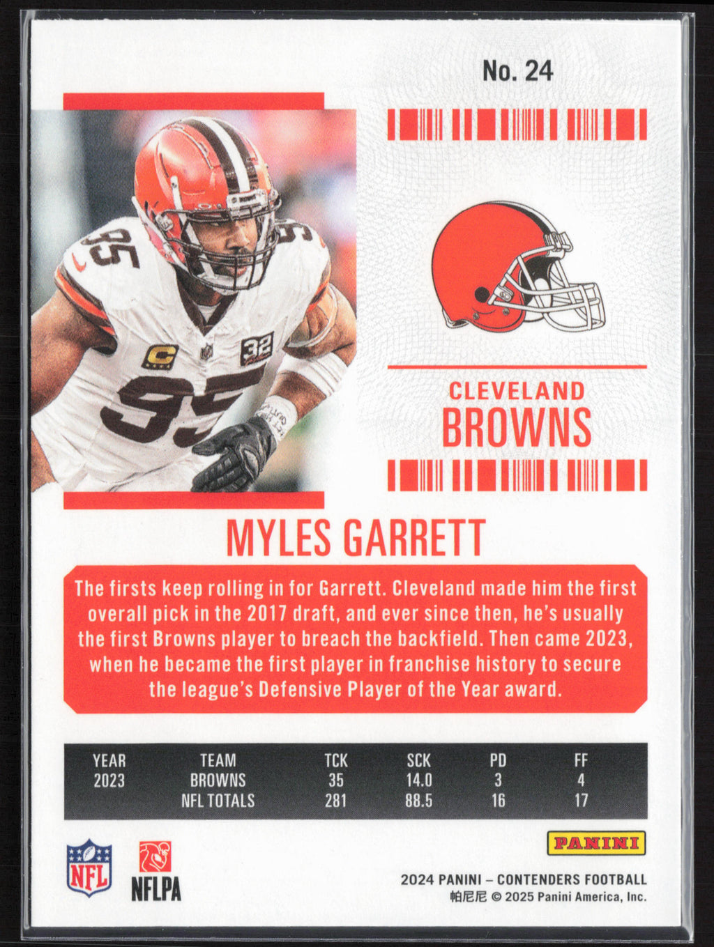 2024 Panini Contenders #24 Myles Garrett Season Ticket Retail