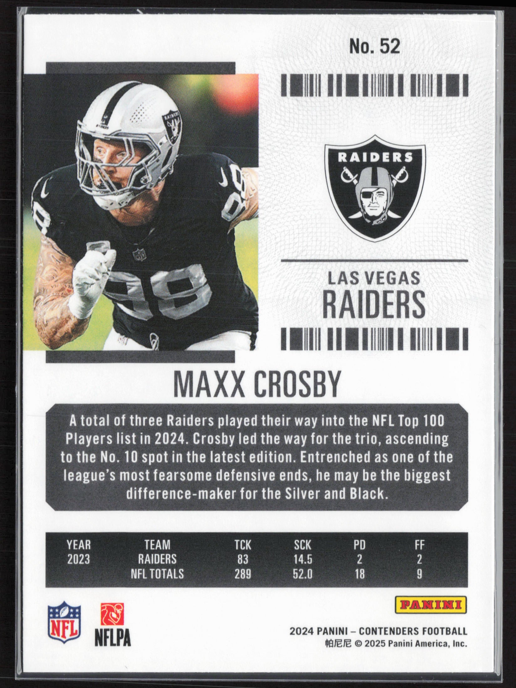 2024 Panini Contenders #52 Maxx Crosby Season Ticket Retail