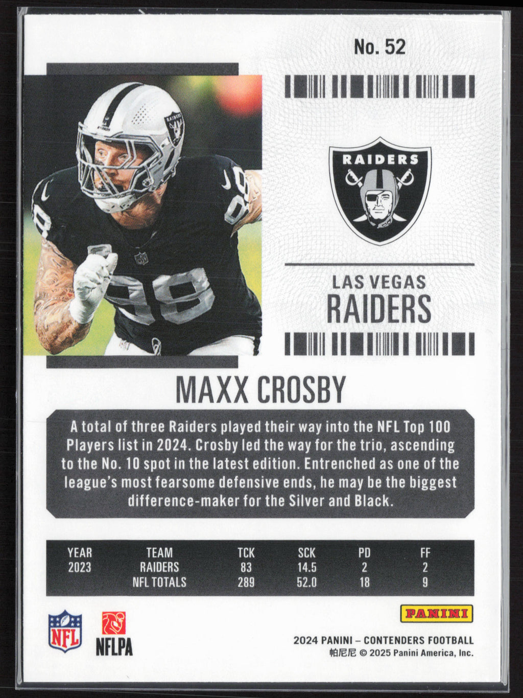 2024 Panini Contenders #52 Maxx Crosby Season Ticket Retail