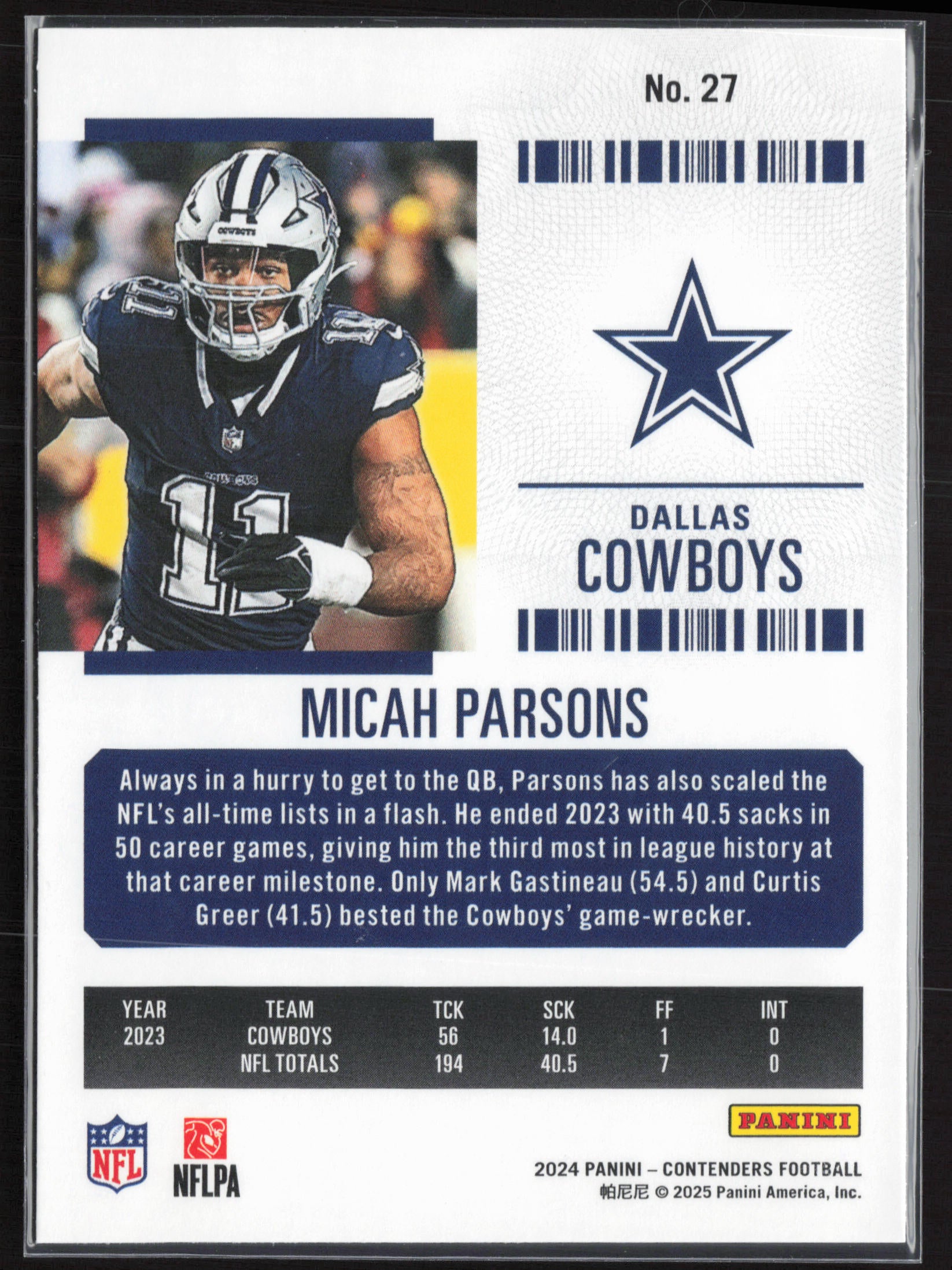 2024 Panini Contenders #27 Micah Parsons Season Ticket Retail