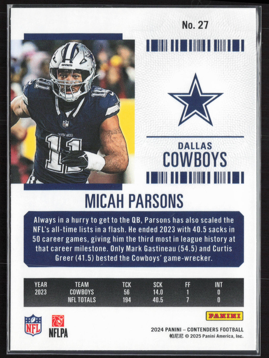 2024 Panini Contenders #27 Micah Parsons Season Ticket Retail