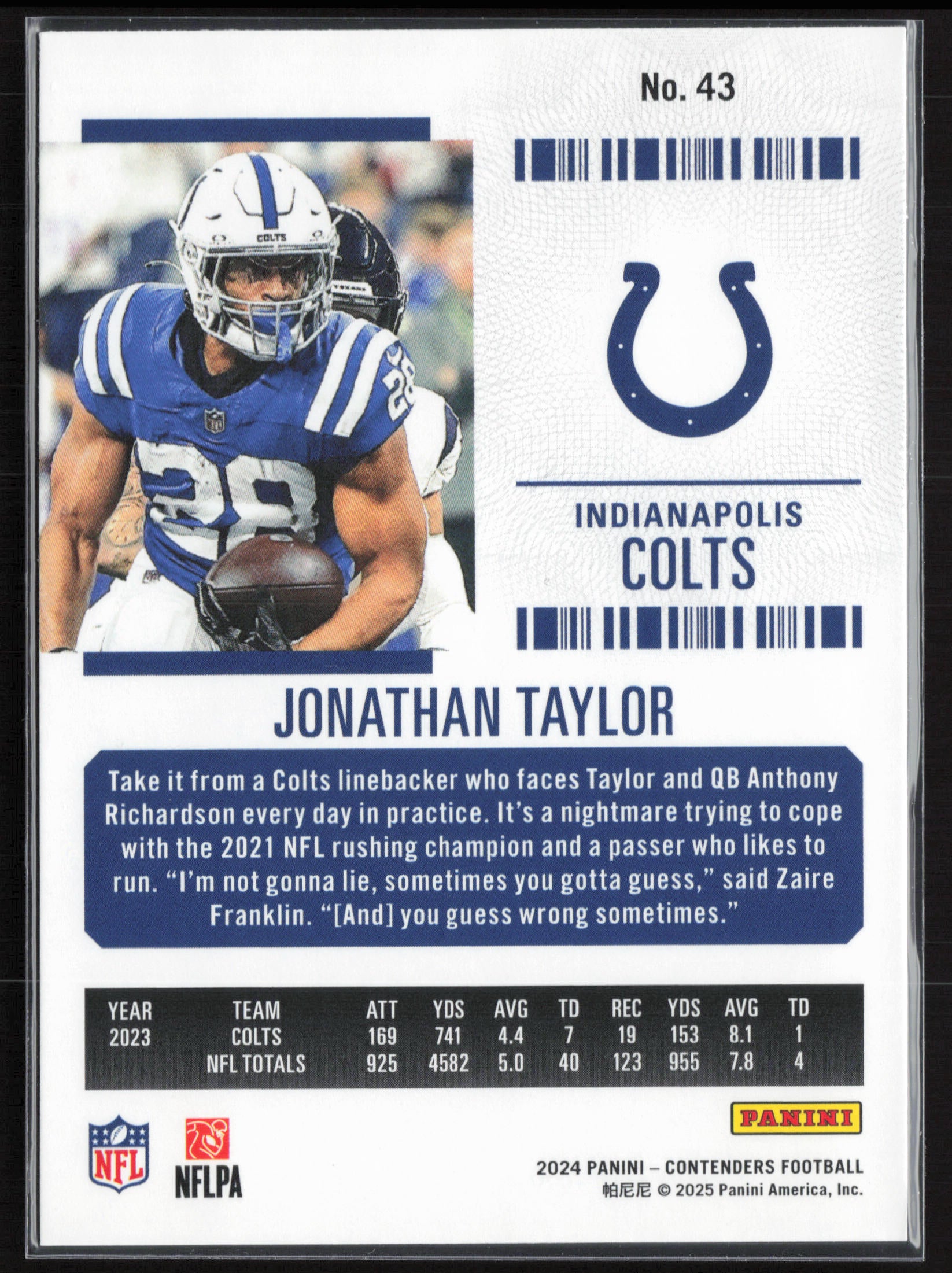2024 Panini Contenders #43 Jonathan Taylor Season Ticket Retail