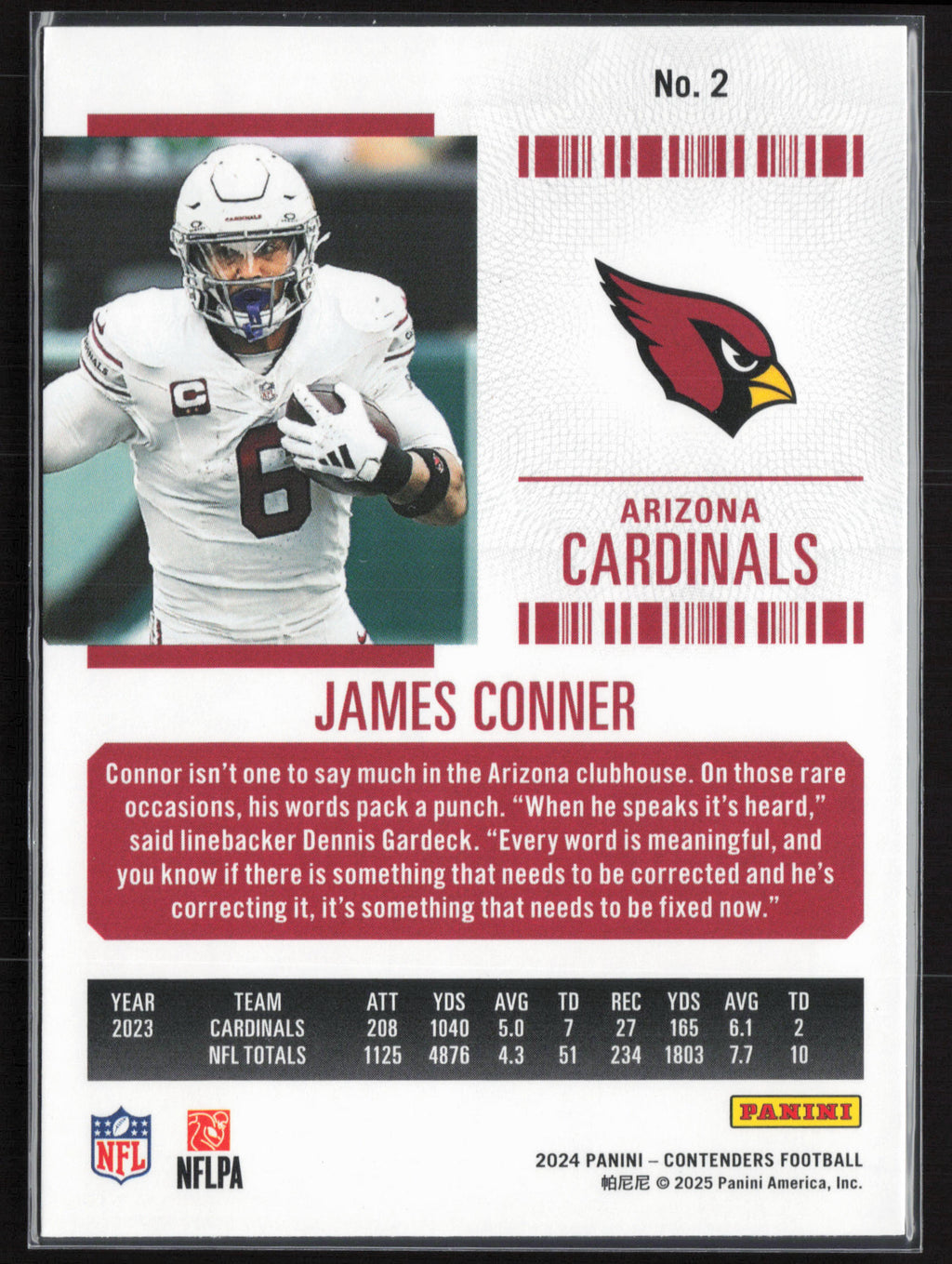 2024 Panini Contenders #2 James Conner Season Ticket Retail