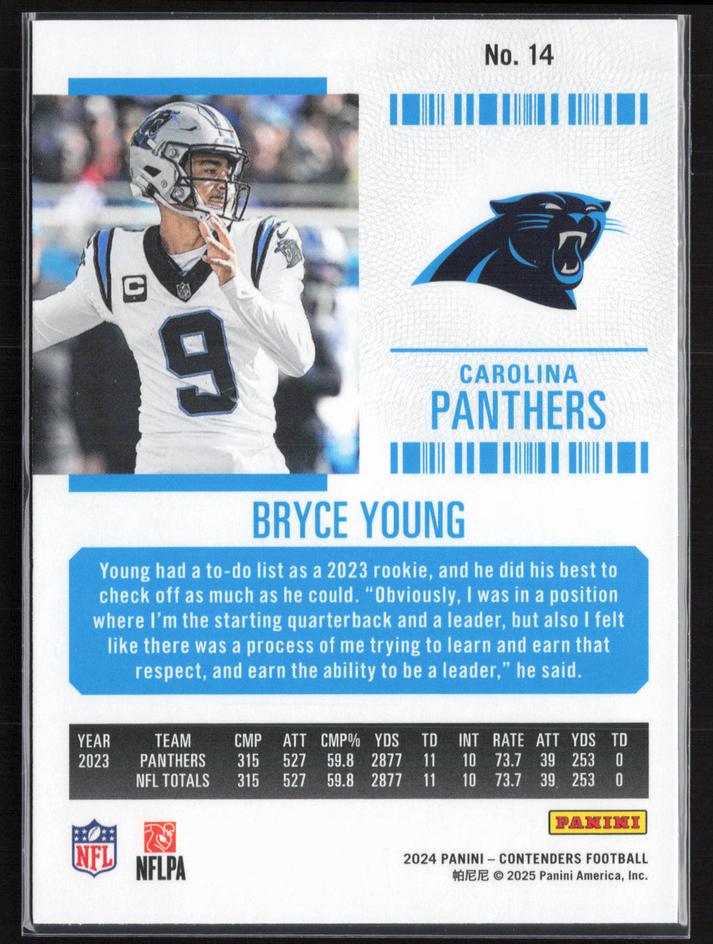 2024 Panini Contenders #14 Bryce Young Season Ticket Retail