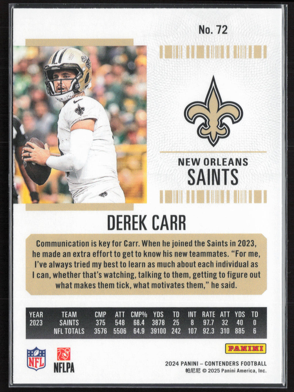 2024 Panini Contenders #72 Derek Carr Season Ticket Retail