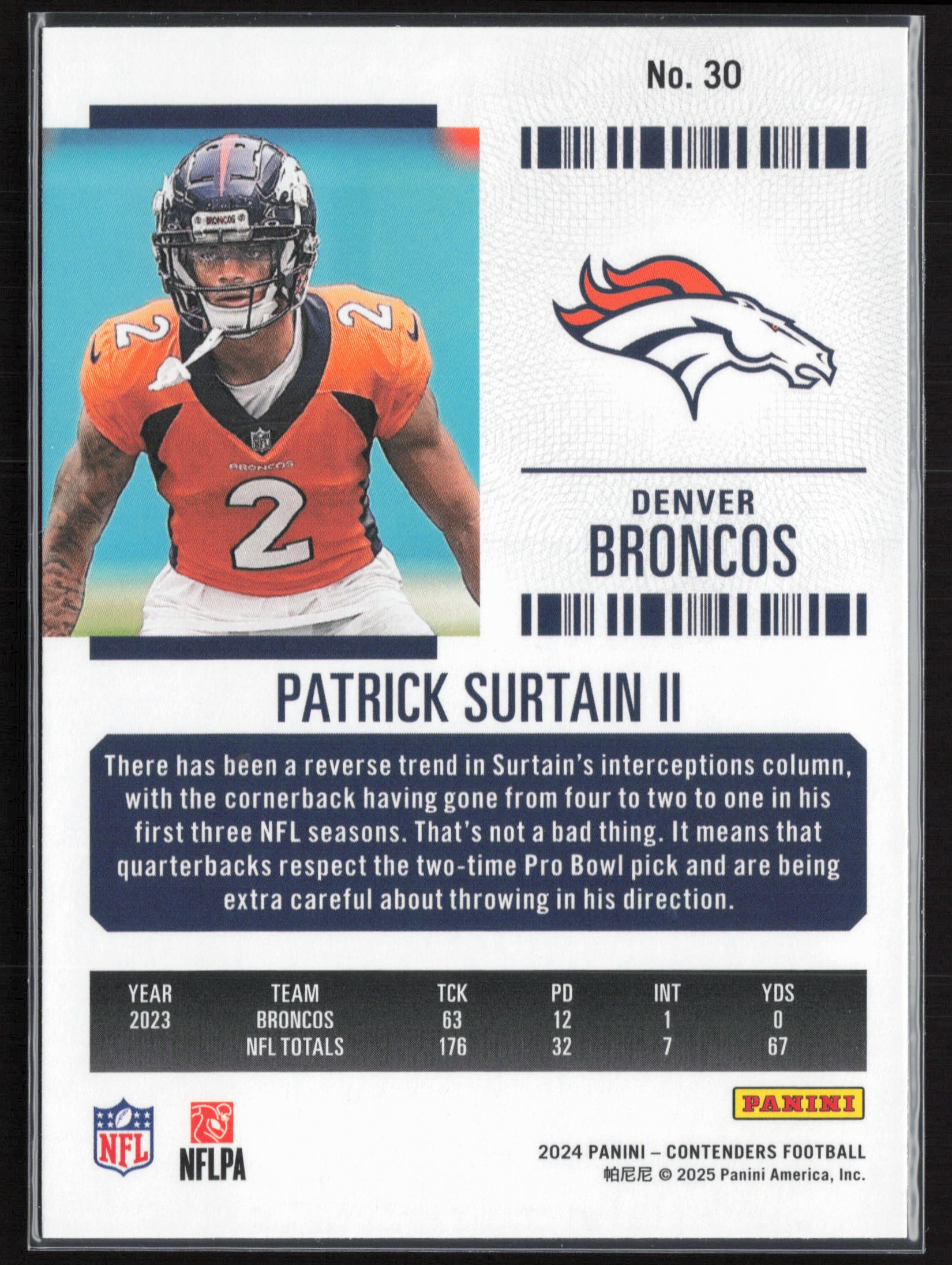 2024 Panini Contenders #30 Patrick Surtain II Season Ticket Retail