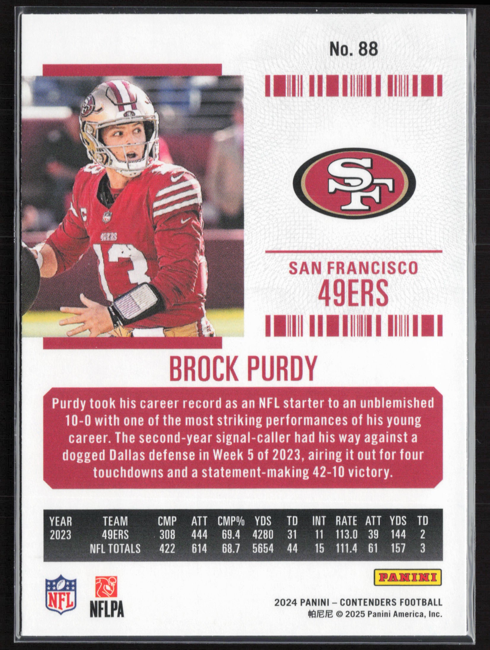 2024 Panini Contenders #88 Brock Purdy Season Ticket Retail