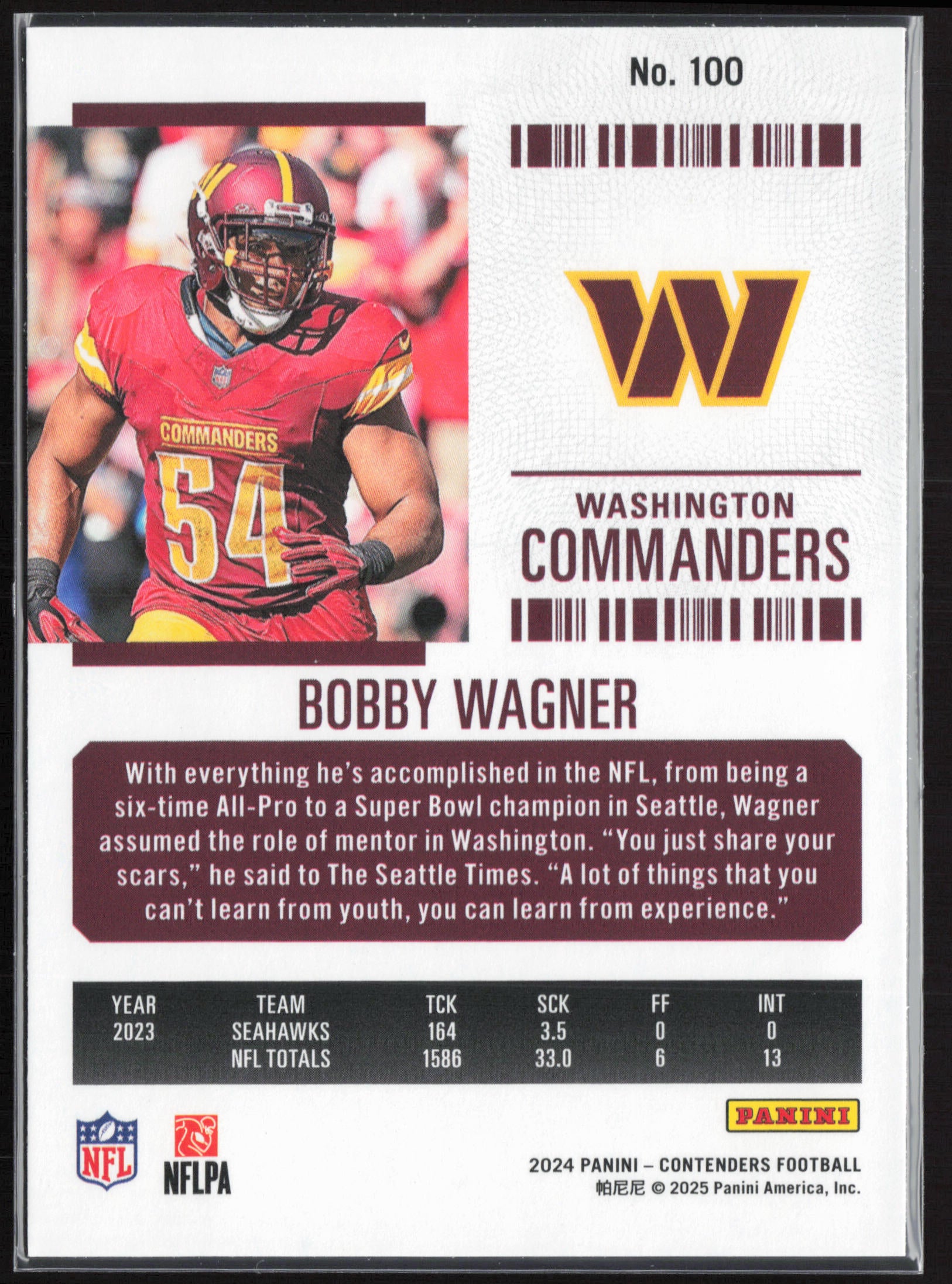2024 Panini Contenders #100 Bobby Wagner Season Ticket Retail