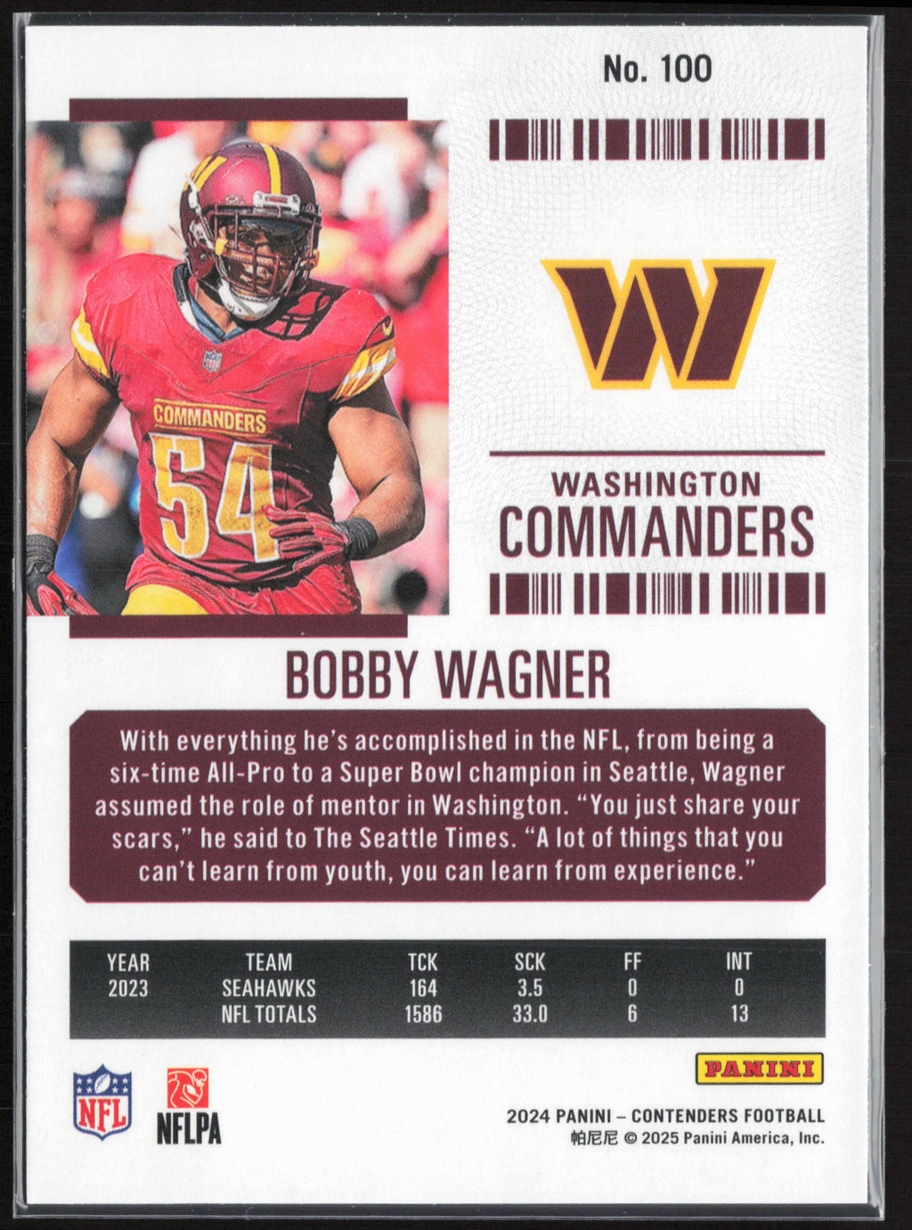 2024 Panini Contenders #100 Bobby Wagner Season Ticket Retail
