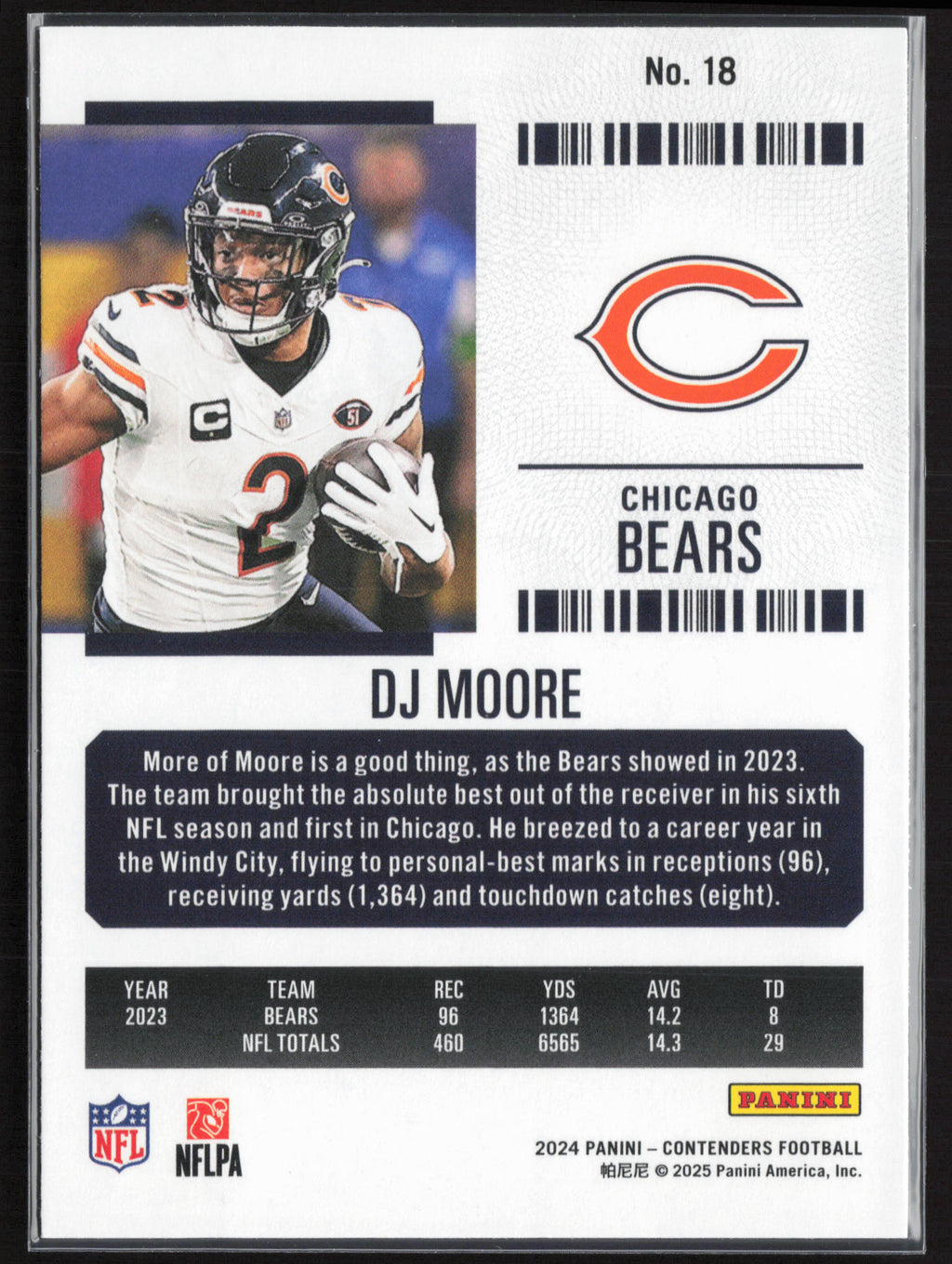 2024 Panini Contenders #18 DJ Moore Season Ticket Retail