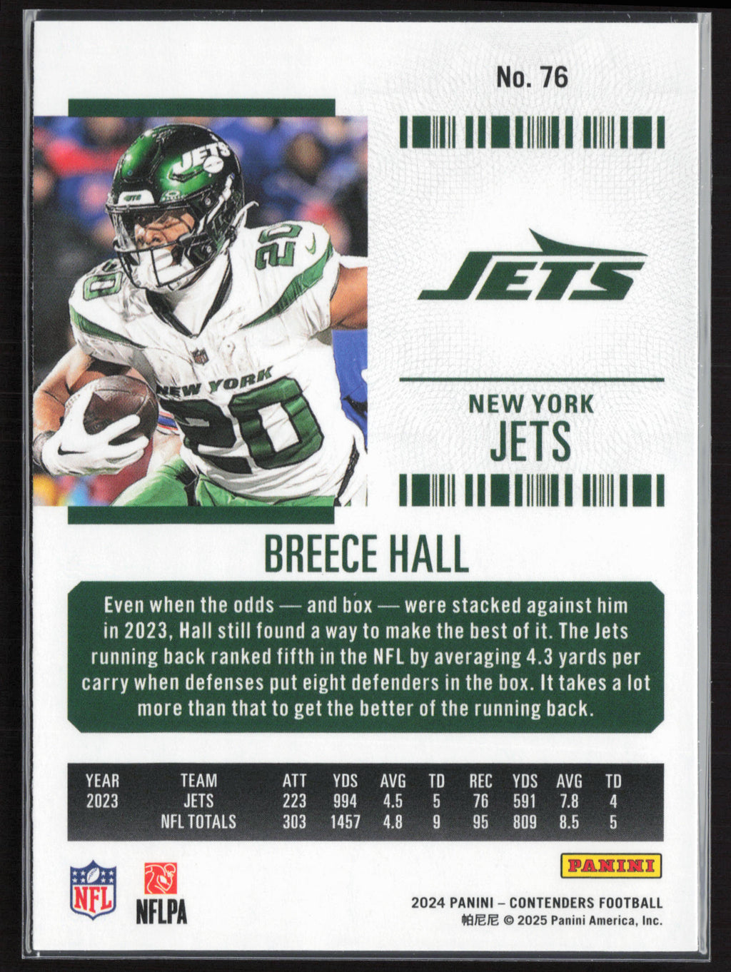 2024 Panini Contenders #76 Breece Hall Season Ticket Retail