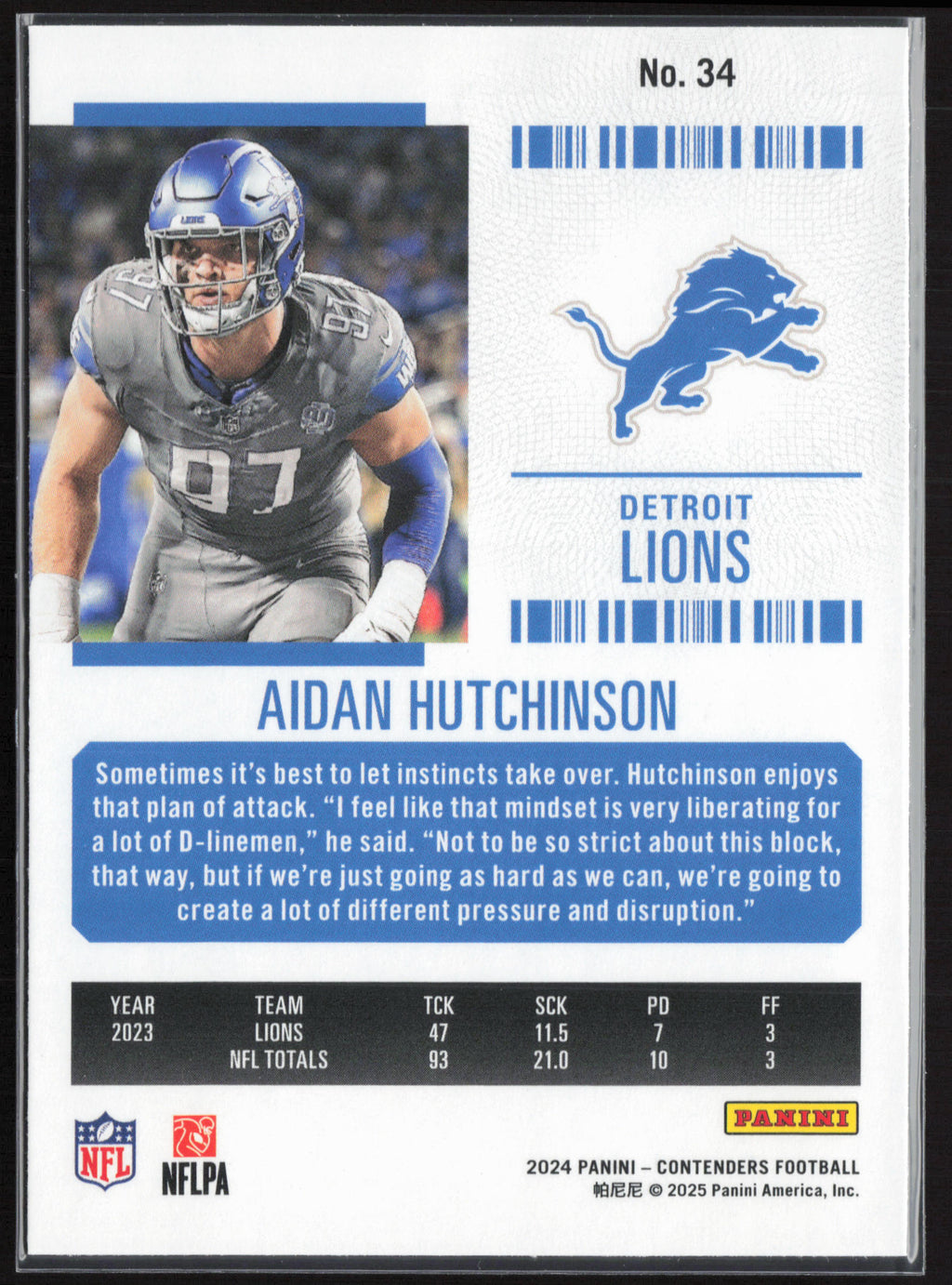 2024 Panini Contenders #34 Aidan Hutchinson Season Ticket Retail