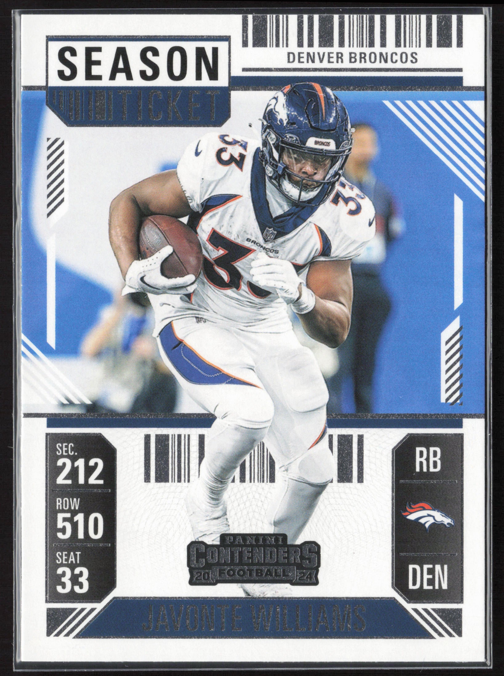 2024 Panini Contenders #29 Javonte Williams Season Ticket Retail