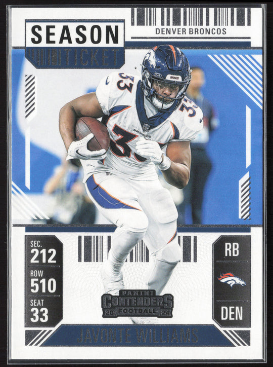 2024 Panini Contenders #29 Javonte Williams Season Ticket Retail
