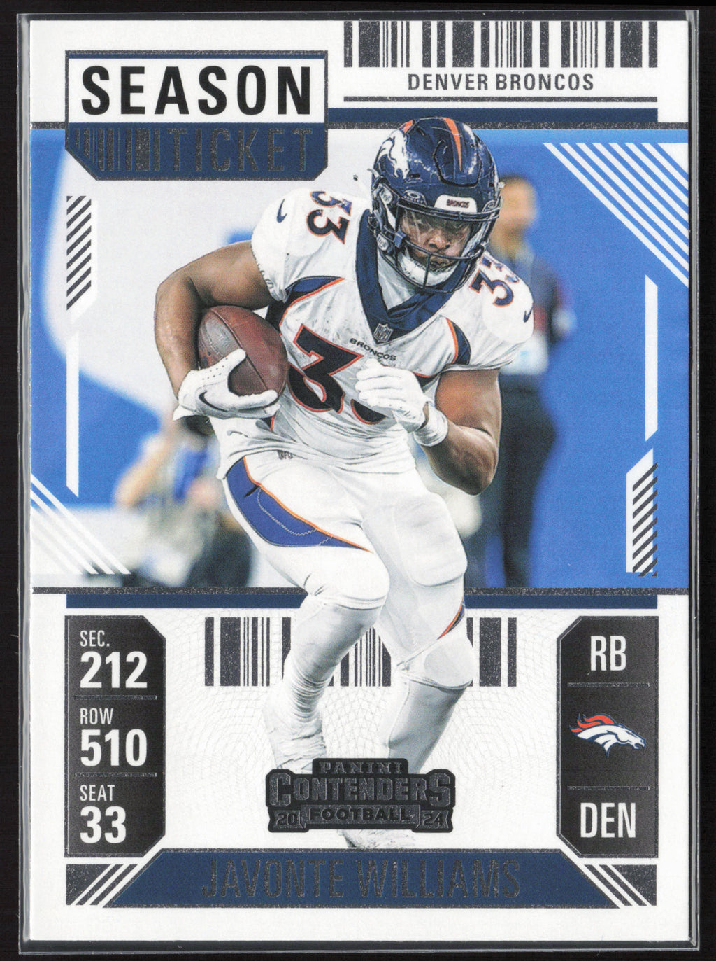 2024 Panini Contenders #29 Javonte Williams Season Ticket Retail