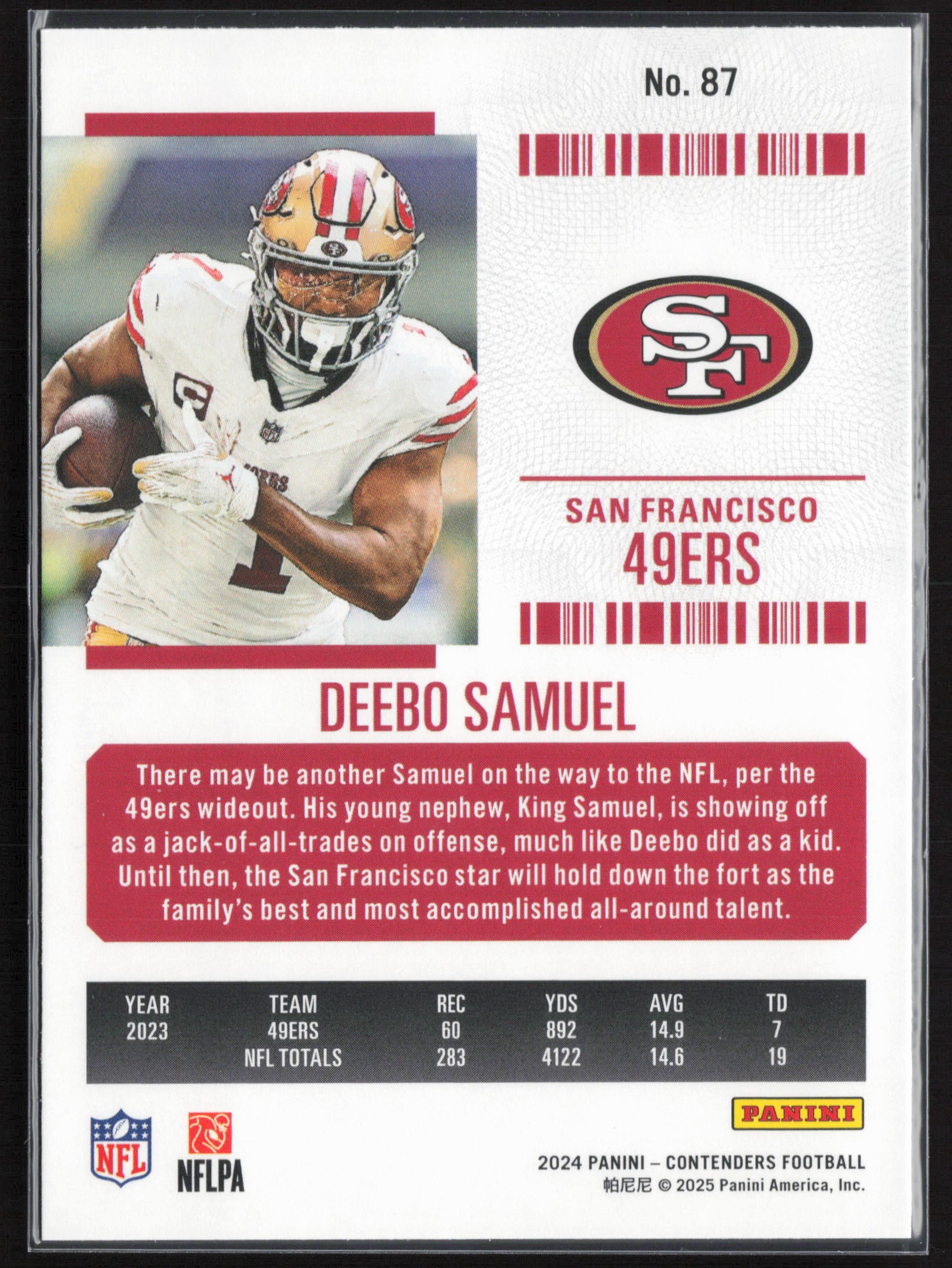 2024 Panini Contenders #87 Deebo Samuel Season Ticket Retail