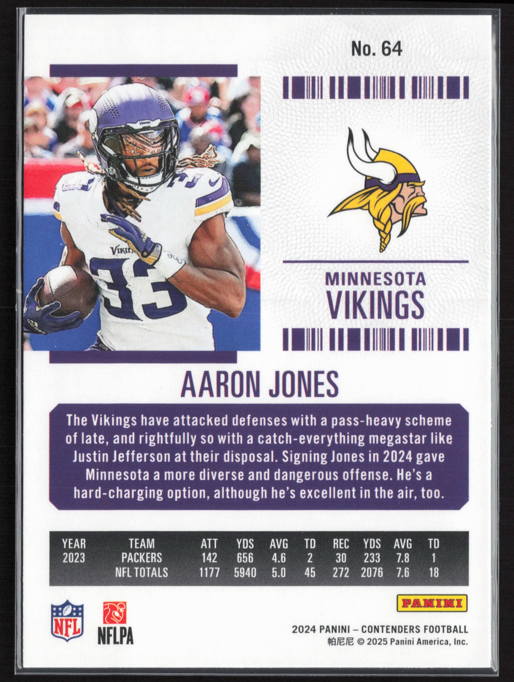 2024 Panini Contenders #64 Aaron Jones Season Ticket Retail