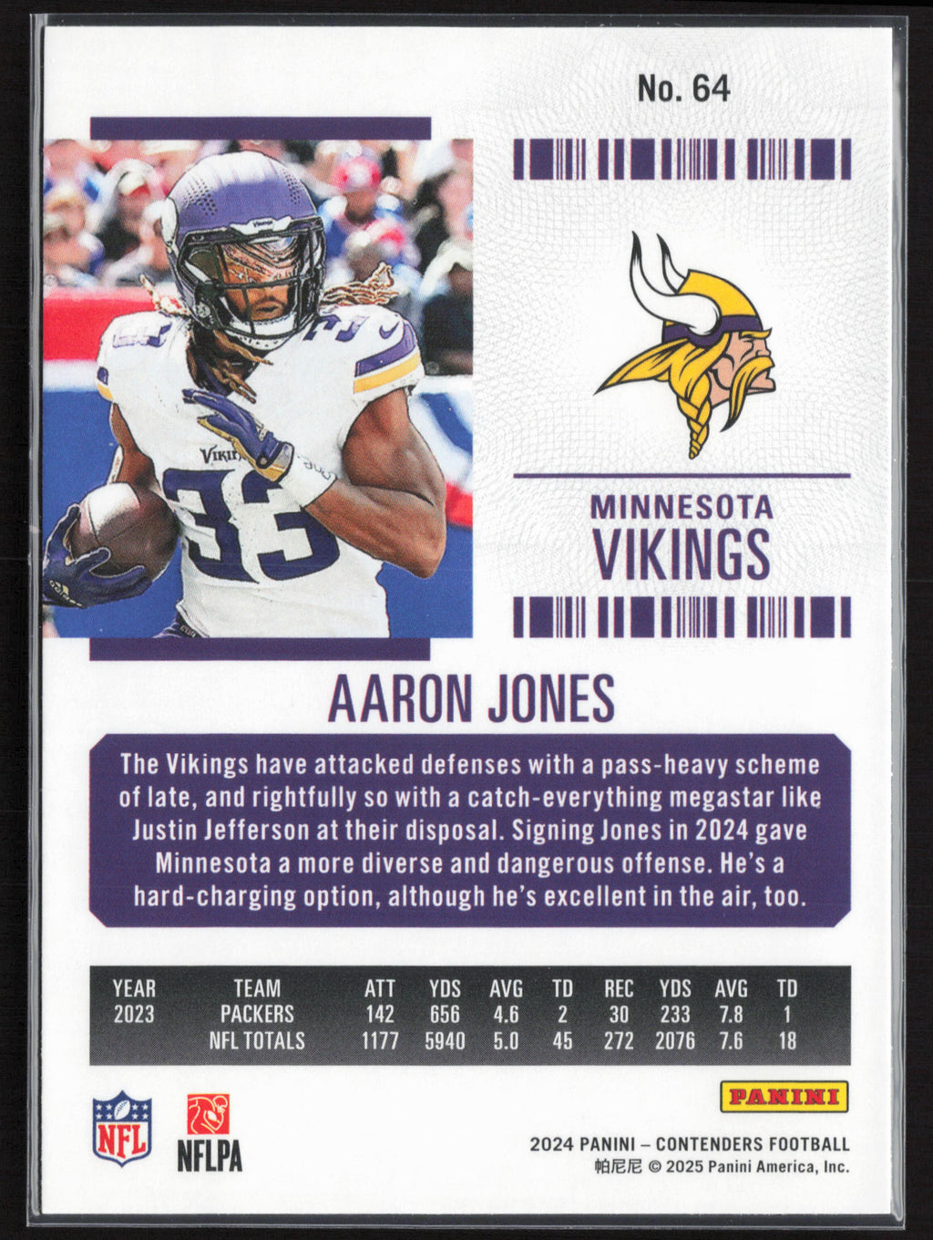 2024 Panini Contenders #64 Aaron Jones Season Ticket Retail