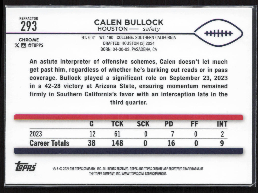 2024 Topps Chrome #293 Calen Bullock Refractor
