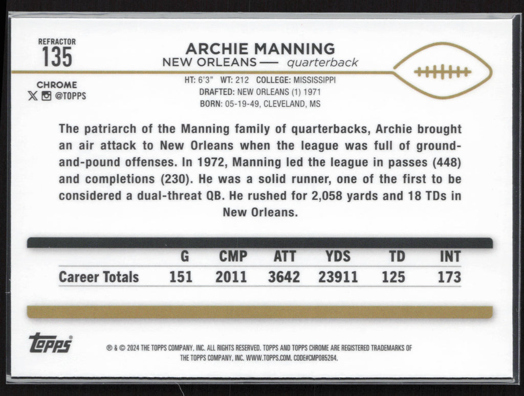 2024 Topps Chrome #135 Archie Manning Refractor