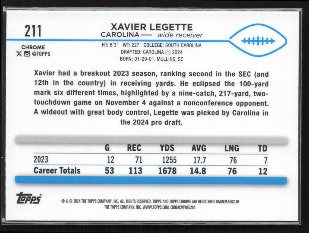 2024 Topps Chrome #211 Xavier Legette