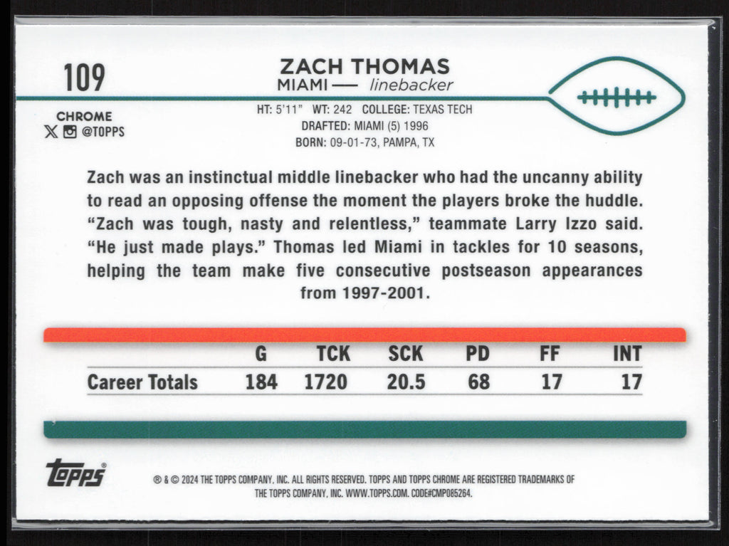 2024 Topps Chrome #109 Zach Thomas Prism Refractor