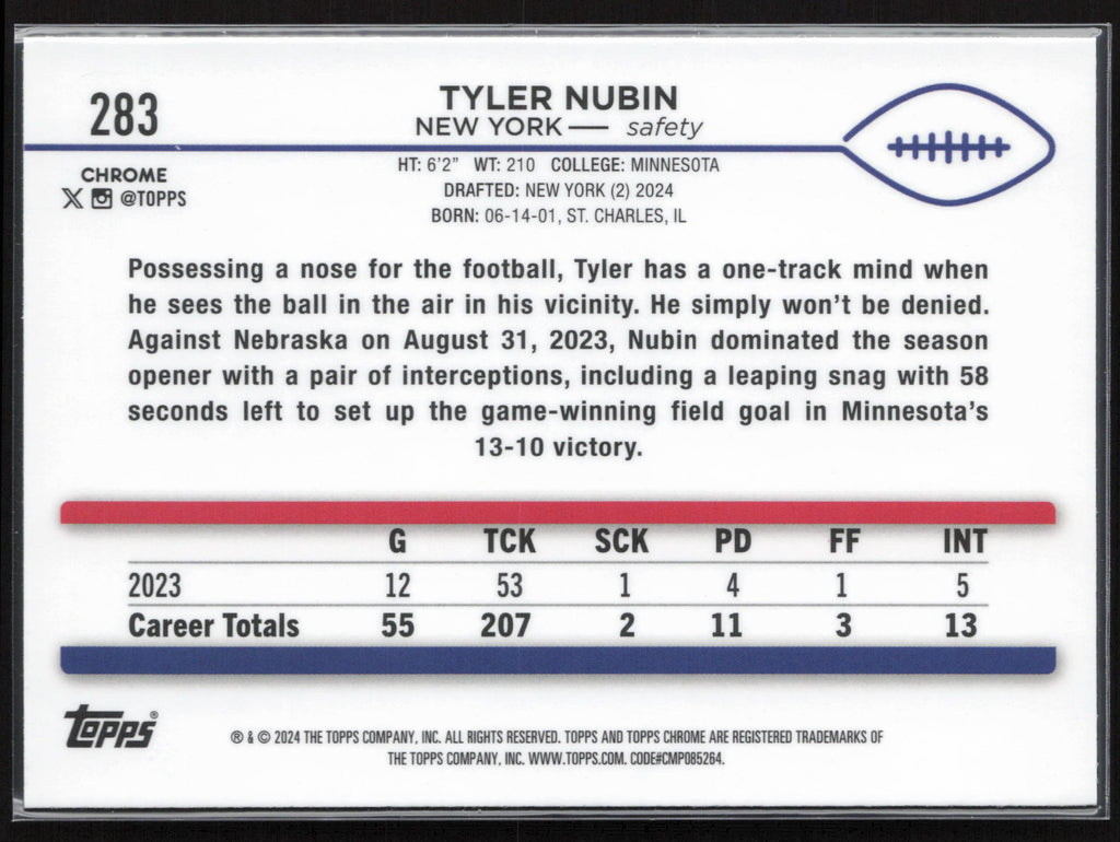 2024 Topps Chrome #283 Tyler Nubin