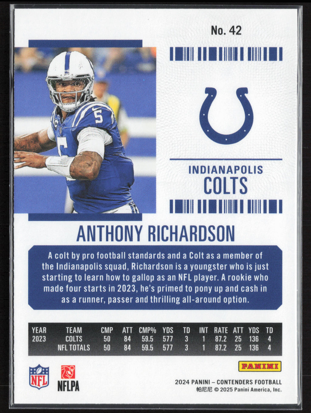 2024 Panini Contenders #42 Anthony Richardson Season Ticket Retail