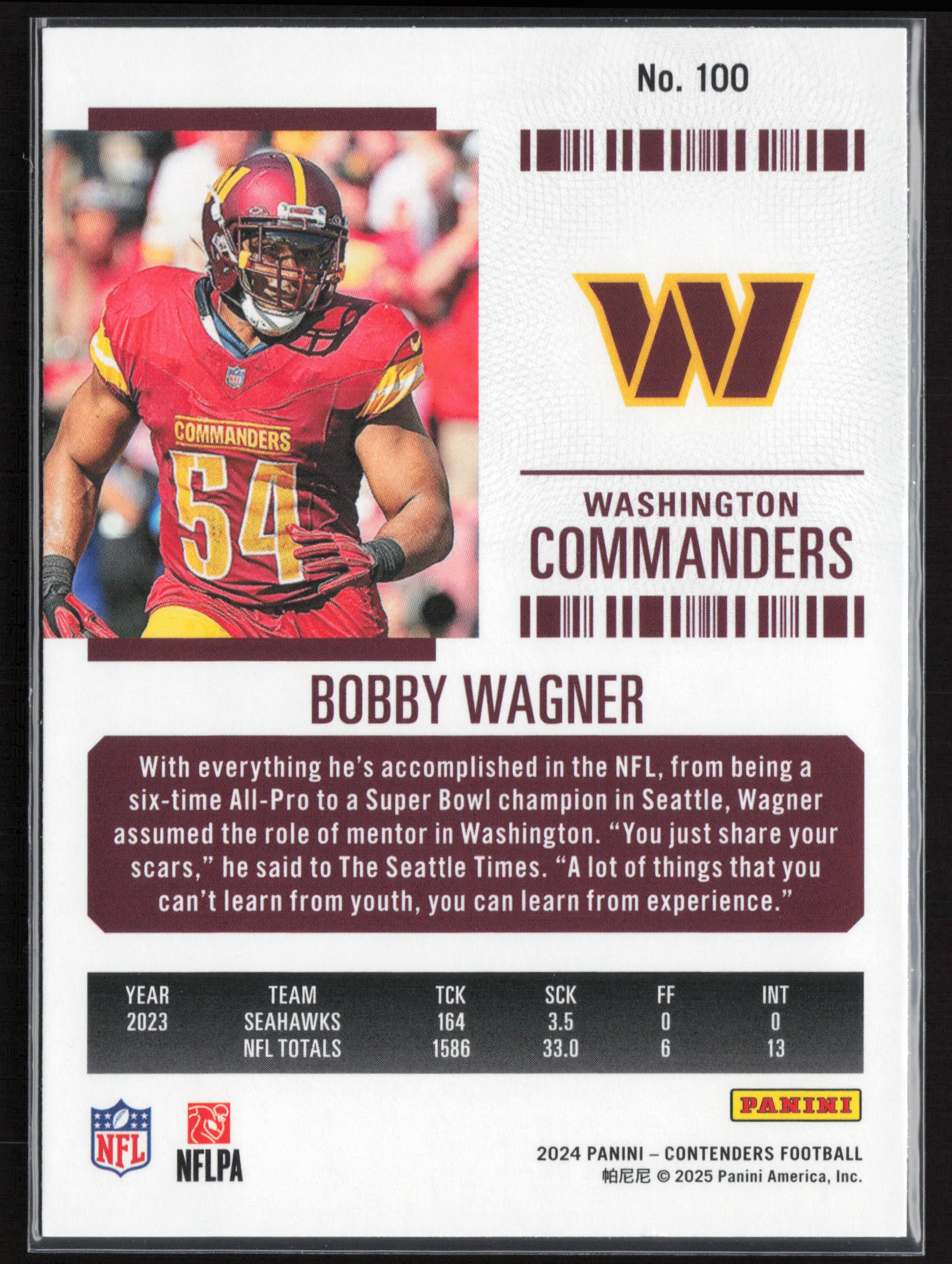 2024 Panini Contenders #100 Bobby Wagner Season Ticket Retail