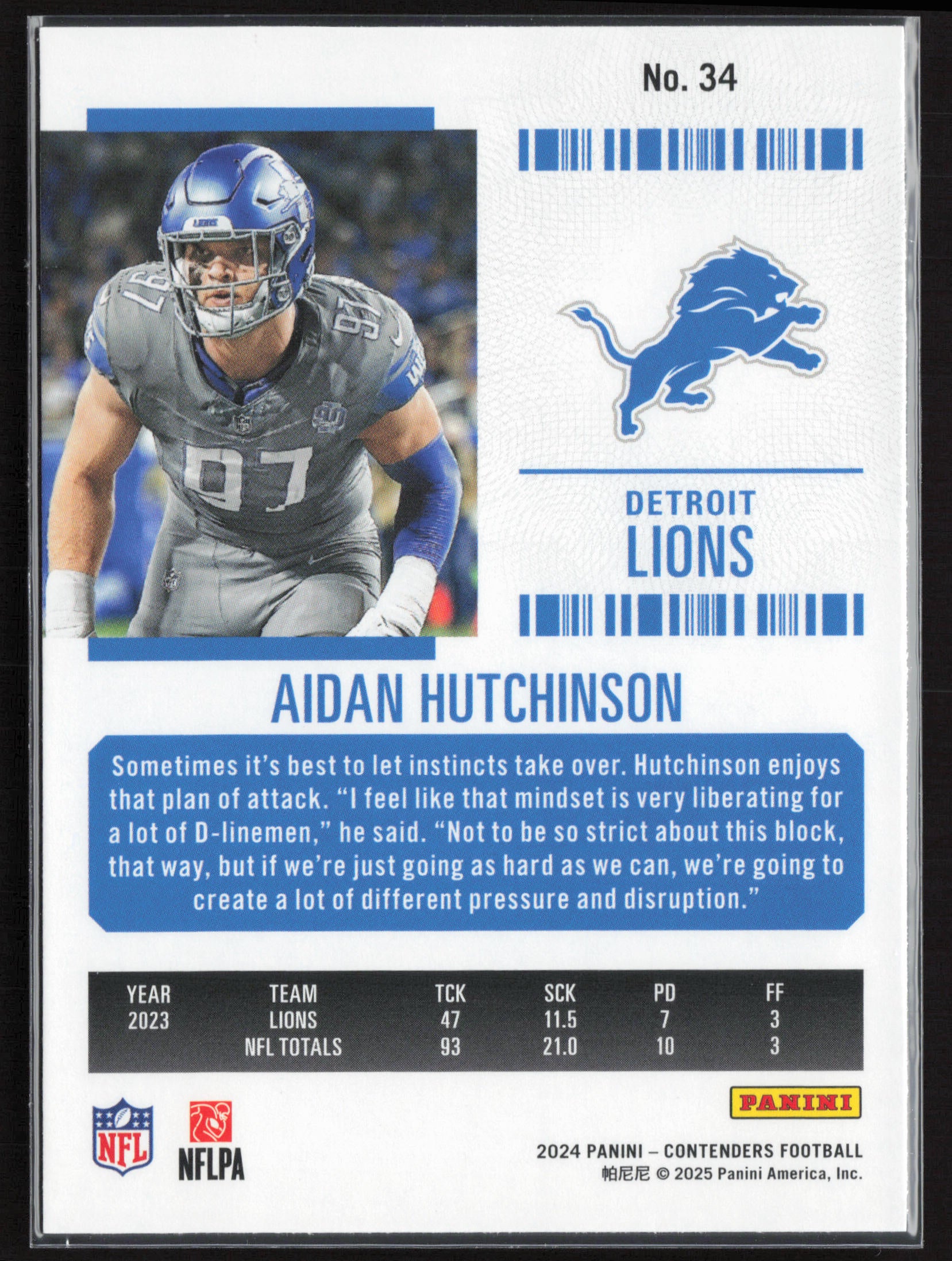 2024 Panini Contenders #34 Aidan Hutchinson Season Ticket Retail
