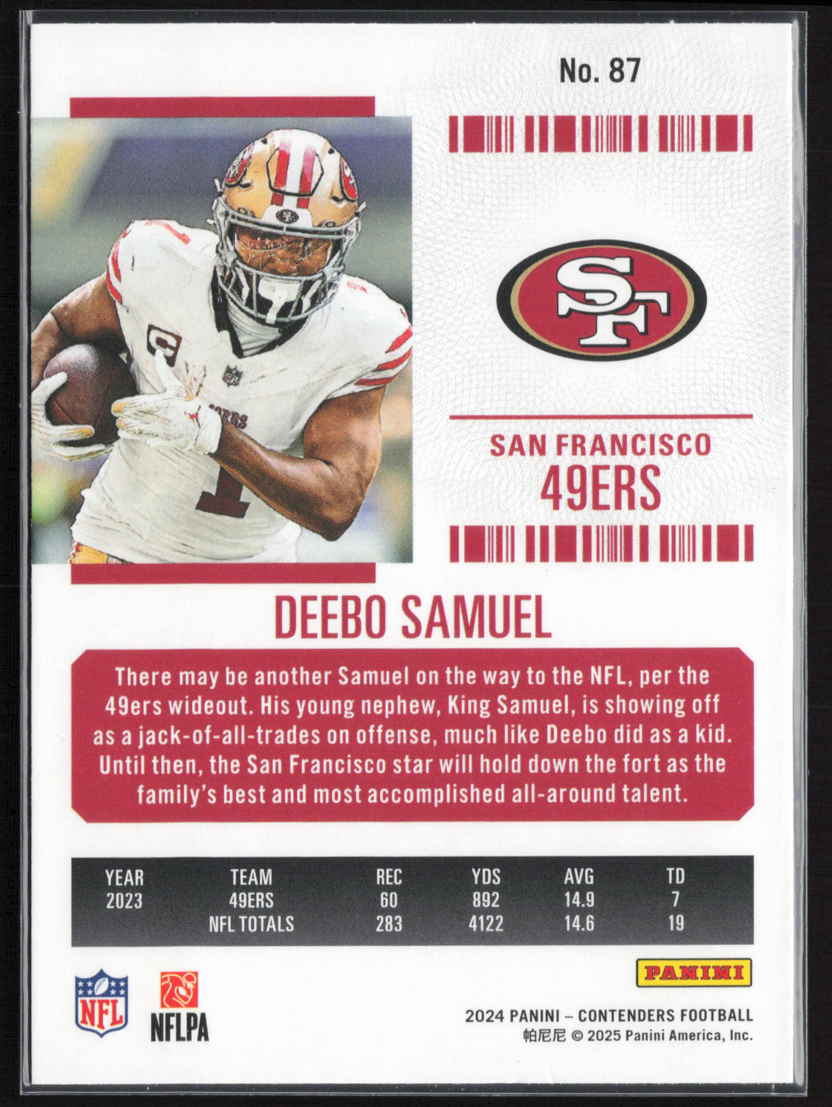 2024 Panini Contenders #87 Deebo Samuel Season Ticket Retail
